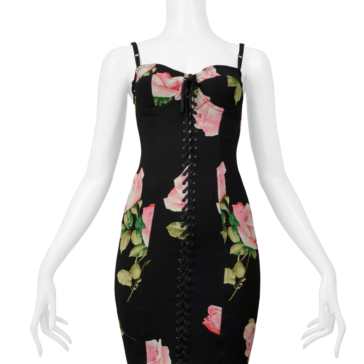 DOLCE & GABBANA BLACK CORSET DRESS WITH ROSE PRINT