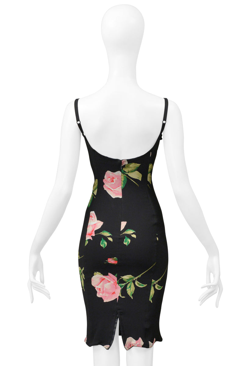 DOLCE & GABBANA BLACK CORSET DRESS WITH ROSE PRINT