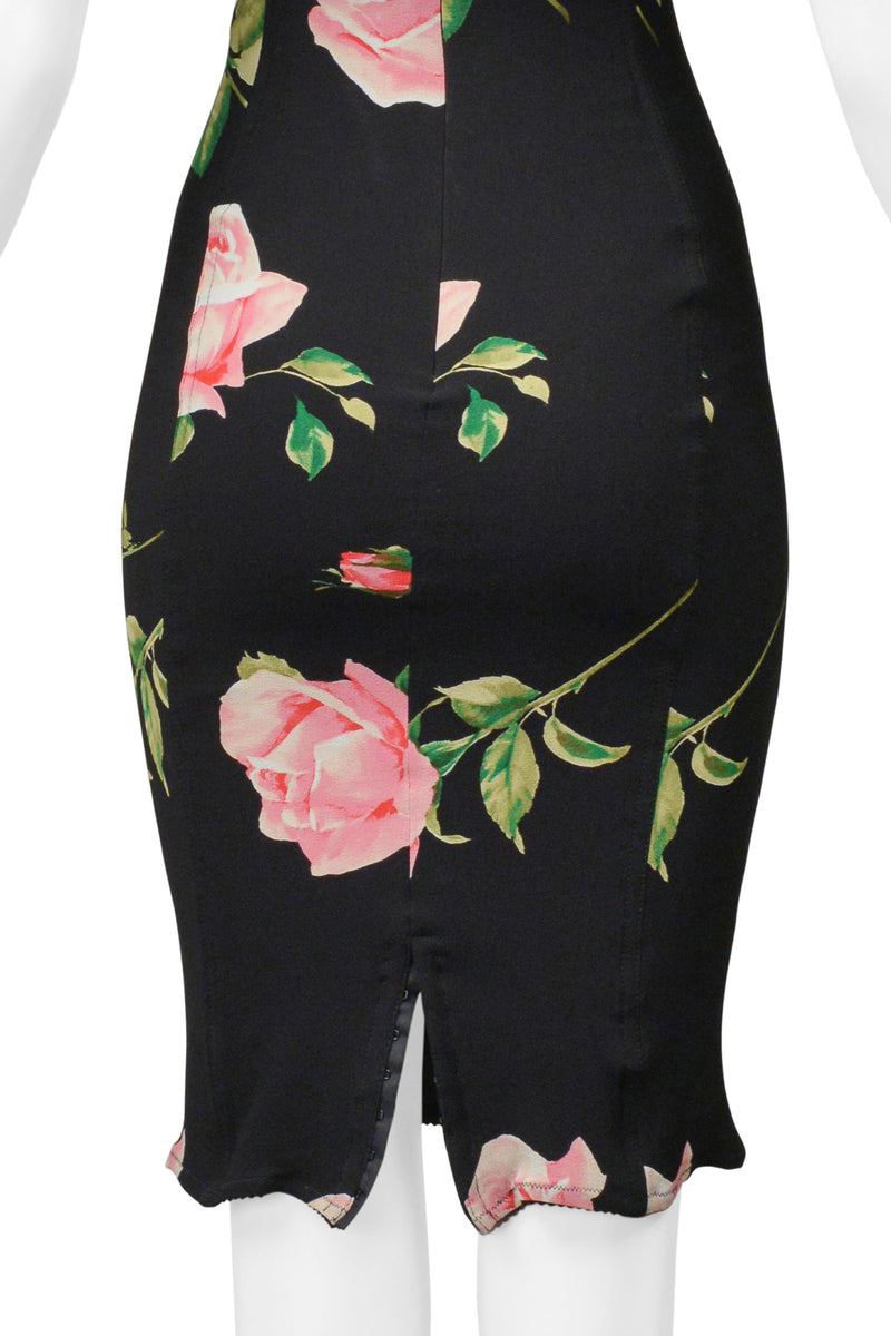 DOLCE & GABBANA BLACK CORSET DRESS WITH ROSE PRINT