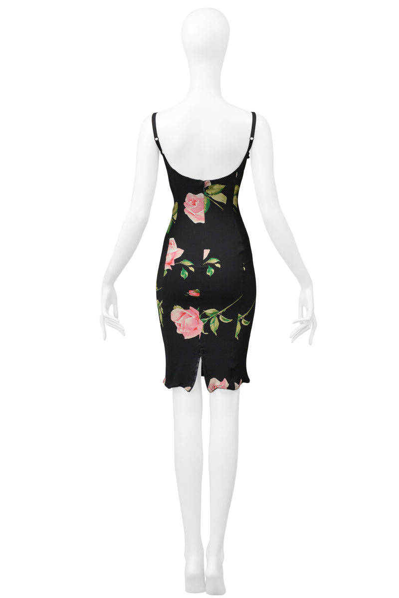 DOLCE & GABBANA BLACK CORSET DRESS WITH ROSE PRINT