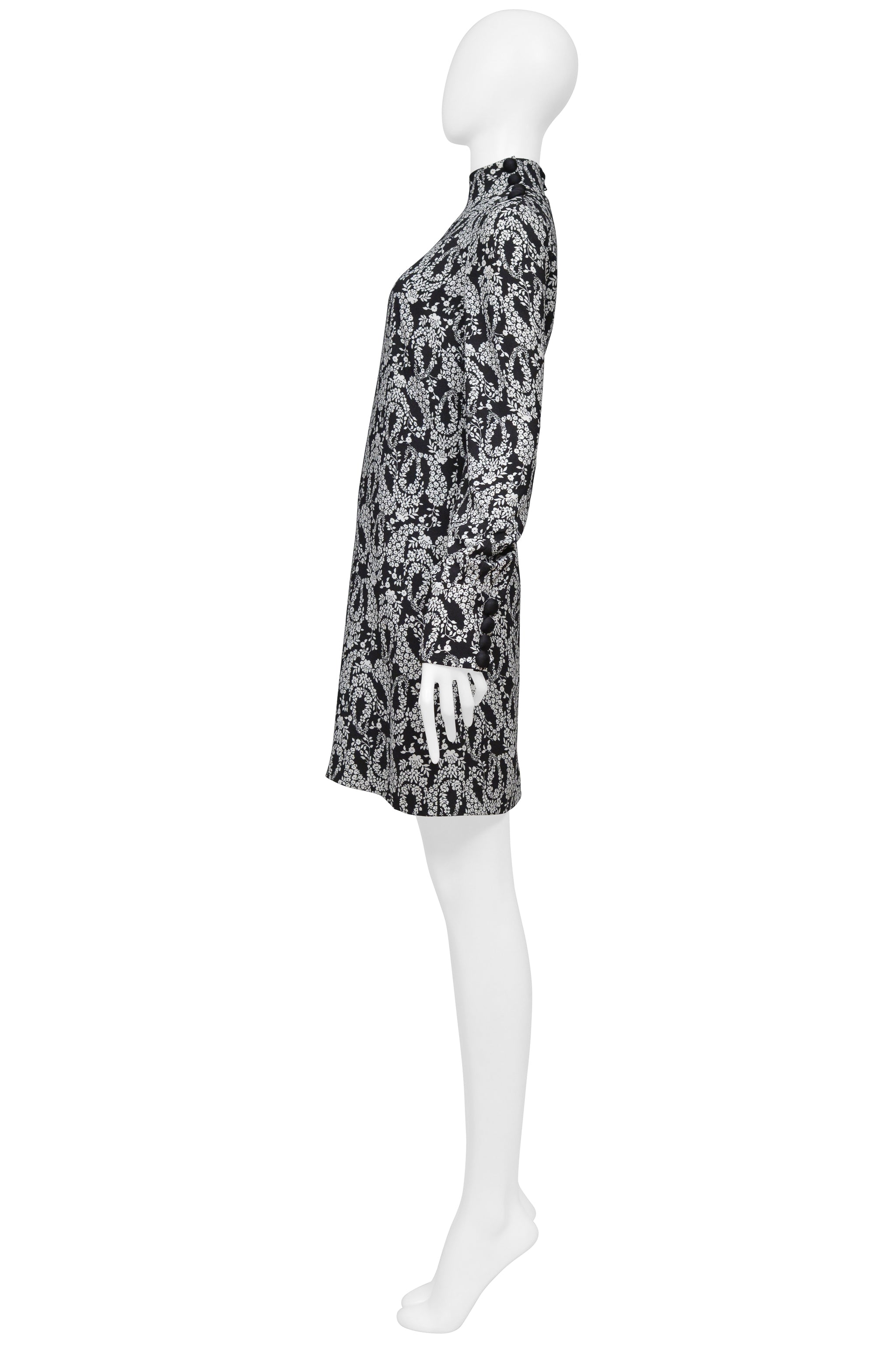DOLCE & GABBANA BLACK DRESS WITH HIGH NECK AND WHITE FLORAL PRINT