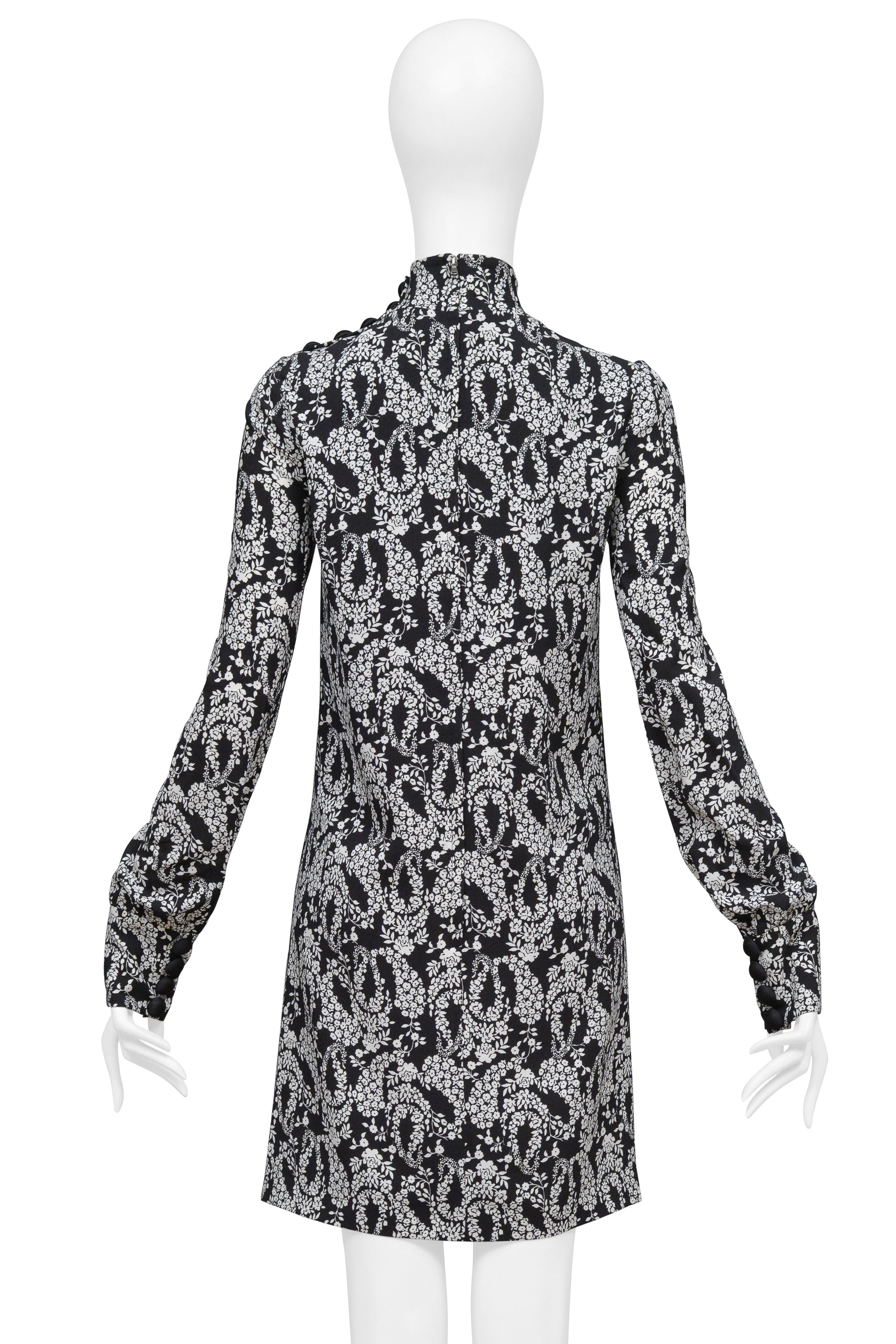 DOLCE & GABBANA BLACK DRESS WITH HIGH NECK AND WHITE FLORAL PRINT