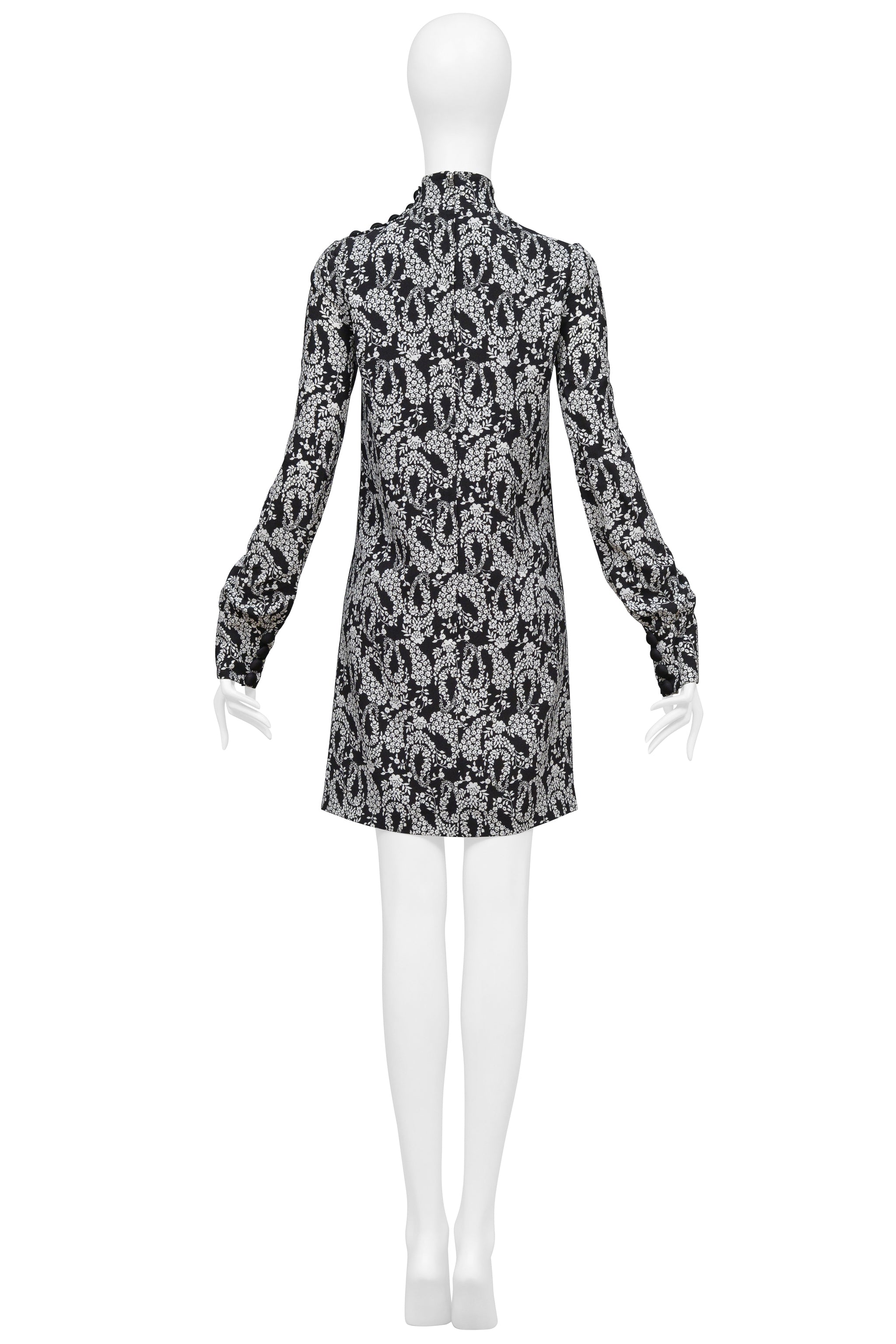 DOLCE & GABBANA BLACK DRESS WITH HIGH NECK AND WHITE FLORAL PRINT