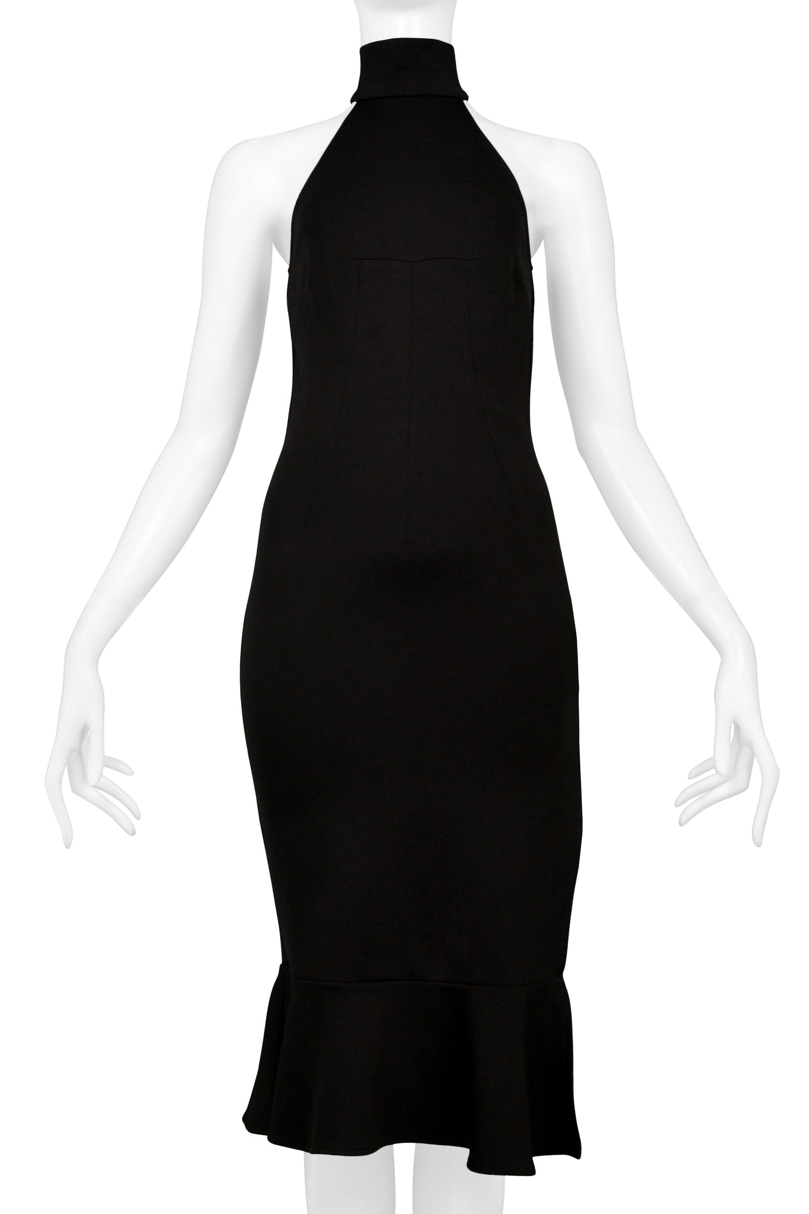 DOLCE GABBANA BLACK HIGH NECK HALTER DRESS