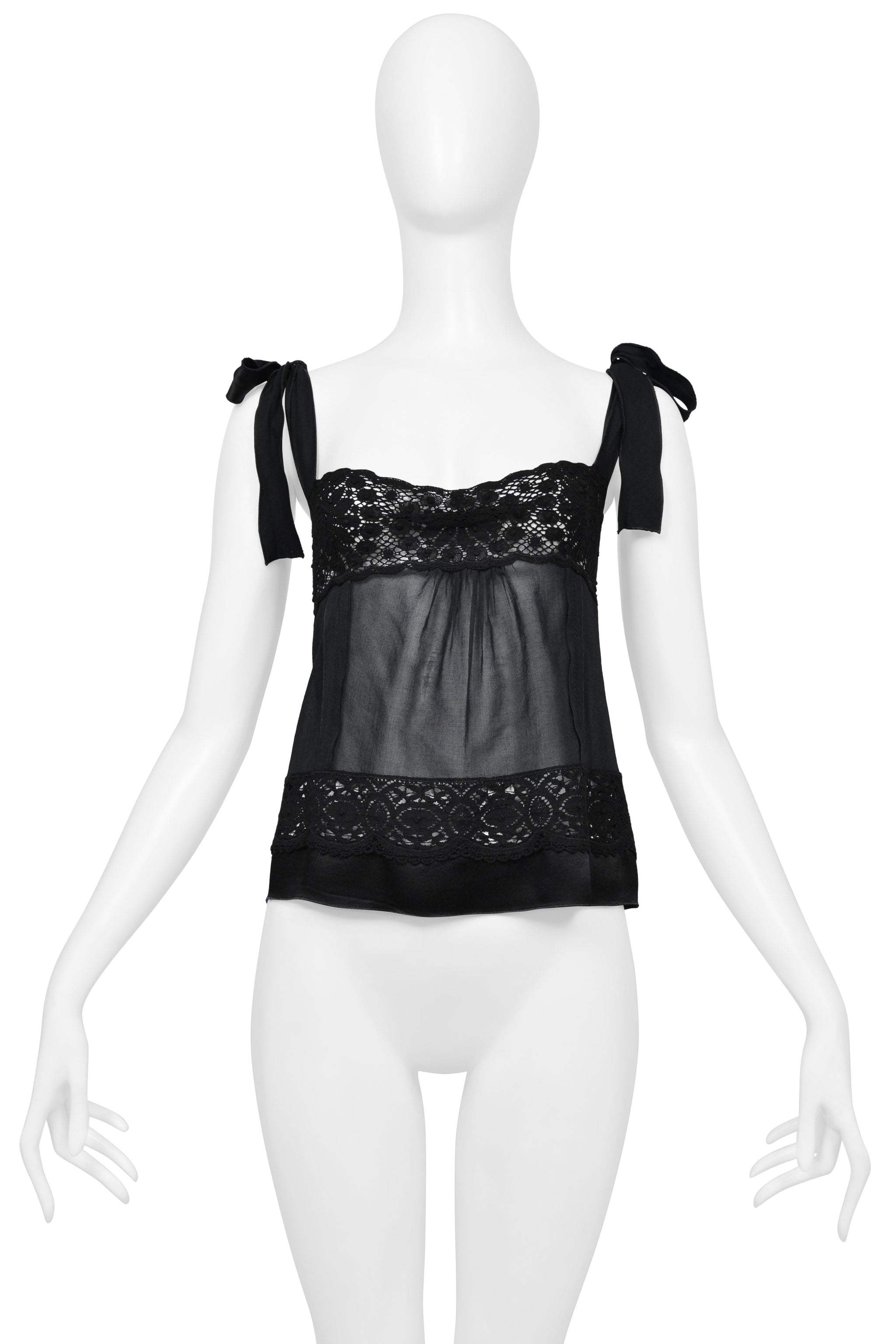 DOLCE & GABBANA BLACK LACE CAMISOLE WITH TIES