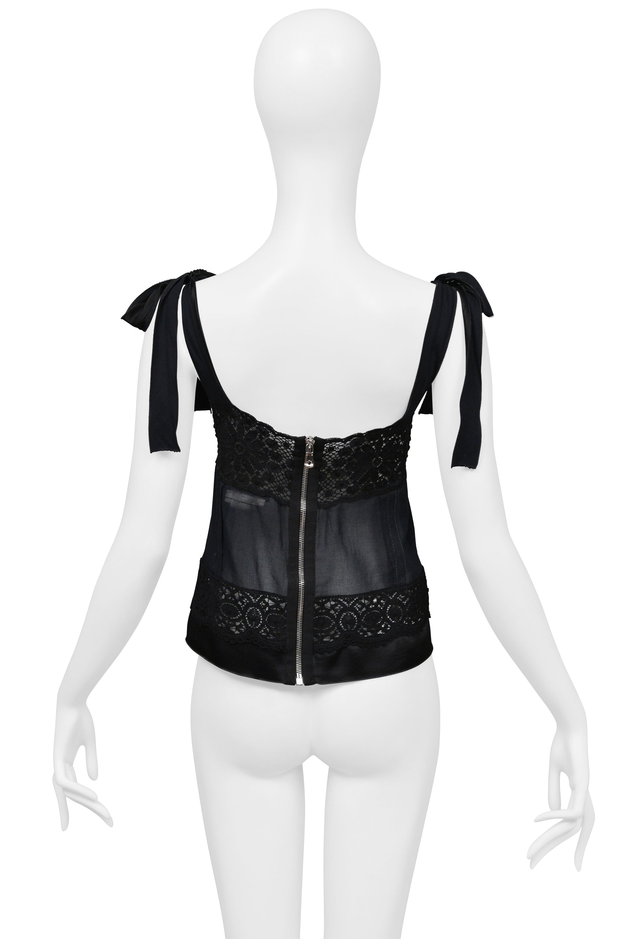 DOLCE & GABBANA BLACK LACE CAMISOLE WITH TIES