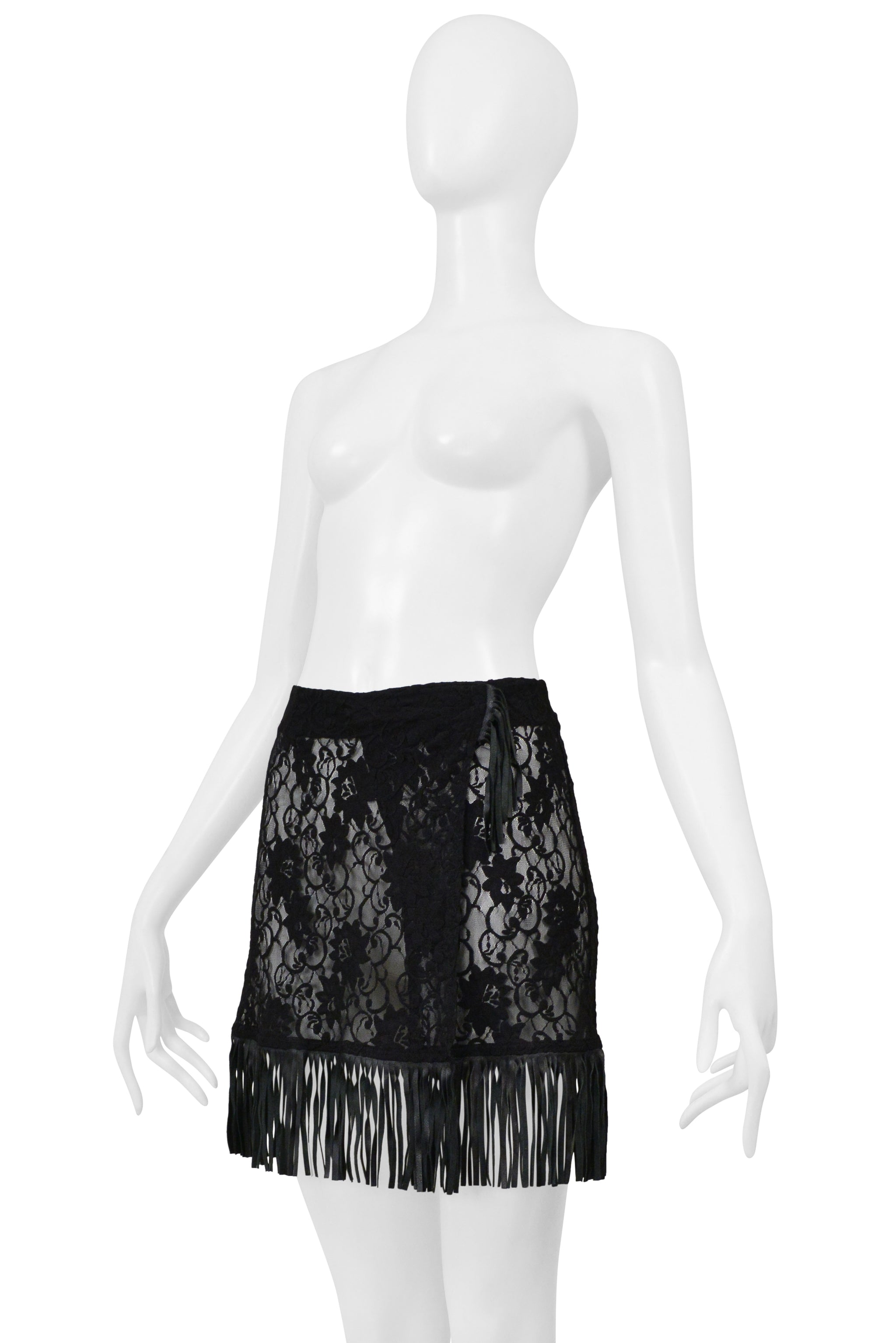 DOLCE & GABBANA D&G BLACK LACE SKIRT WITH LEATHER FRINGE