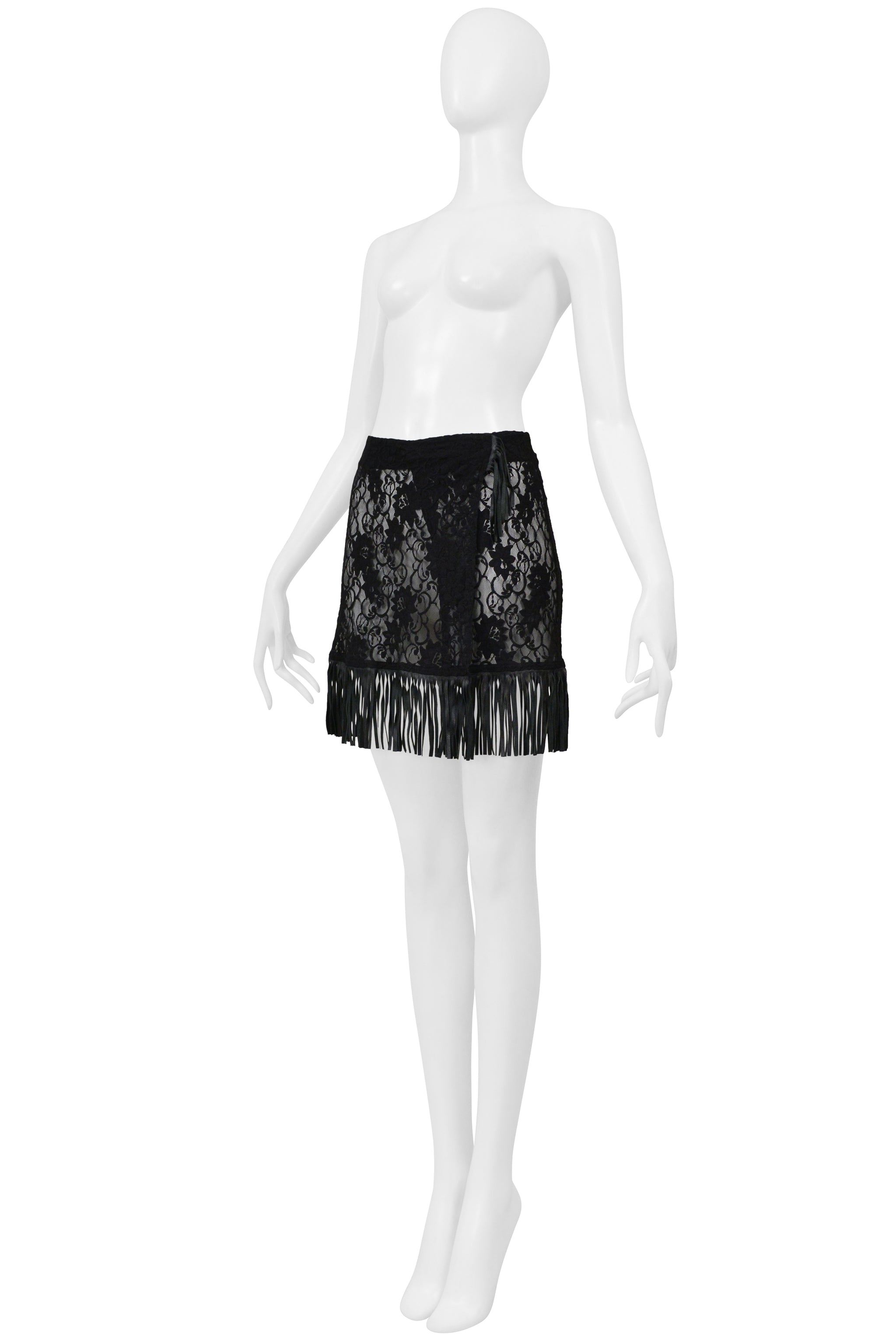 DOLCE & GABBANA D&G BLACK LACE SKIRT WITH LEATHER FRINGE