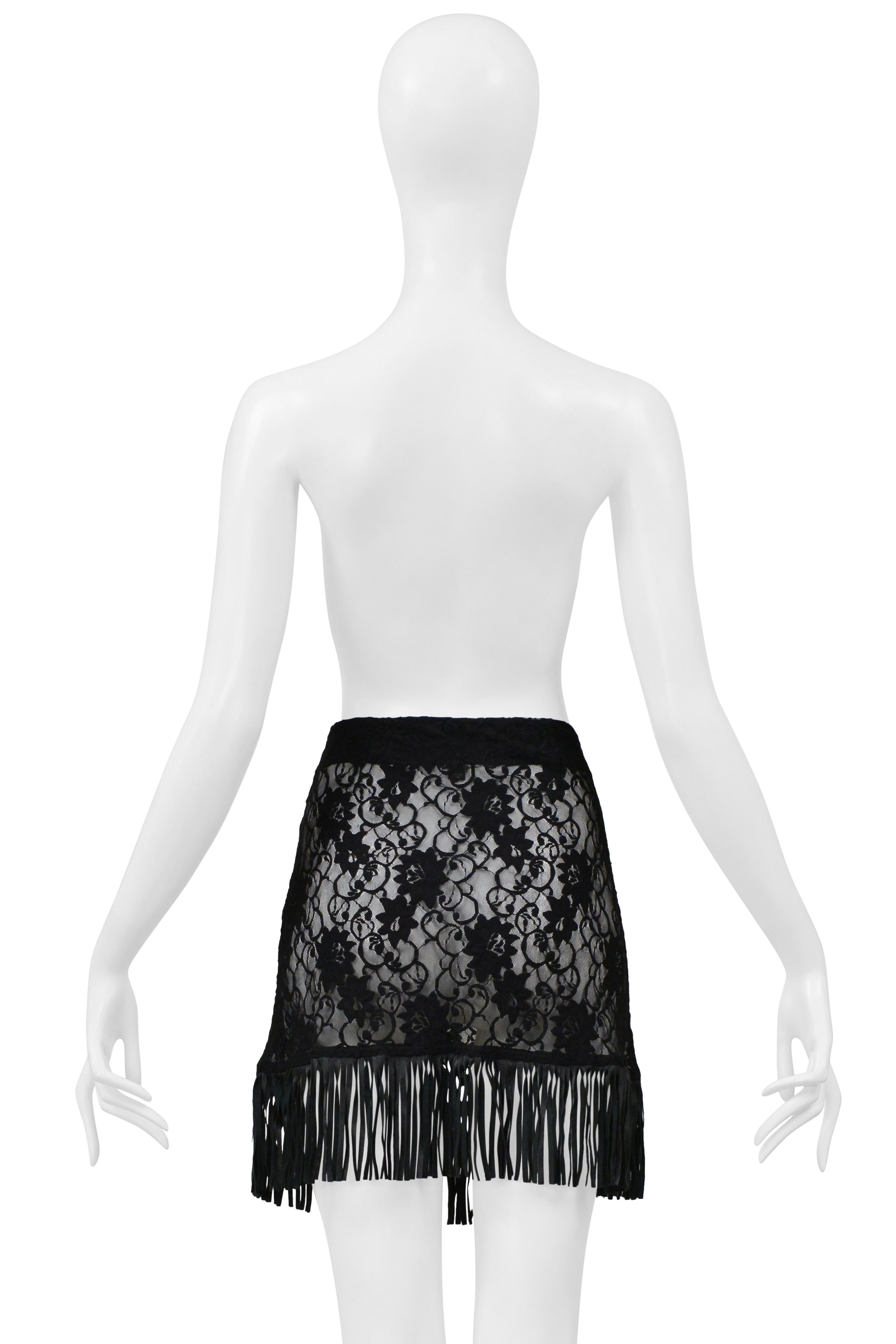 DOLCE & GABBANA D&G BLACK LACE SKIRT WITH LEATHER FRINGE