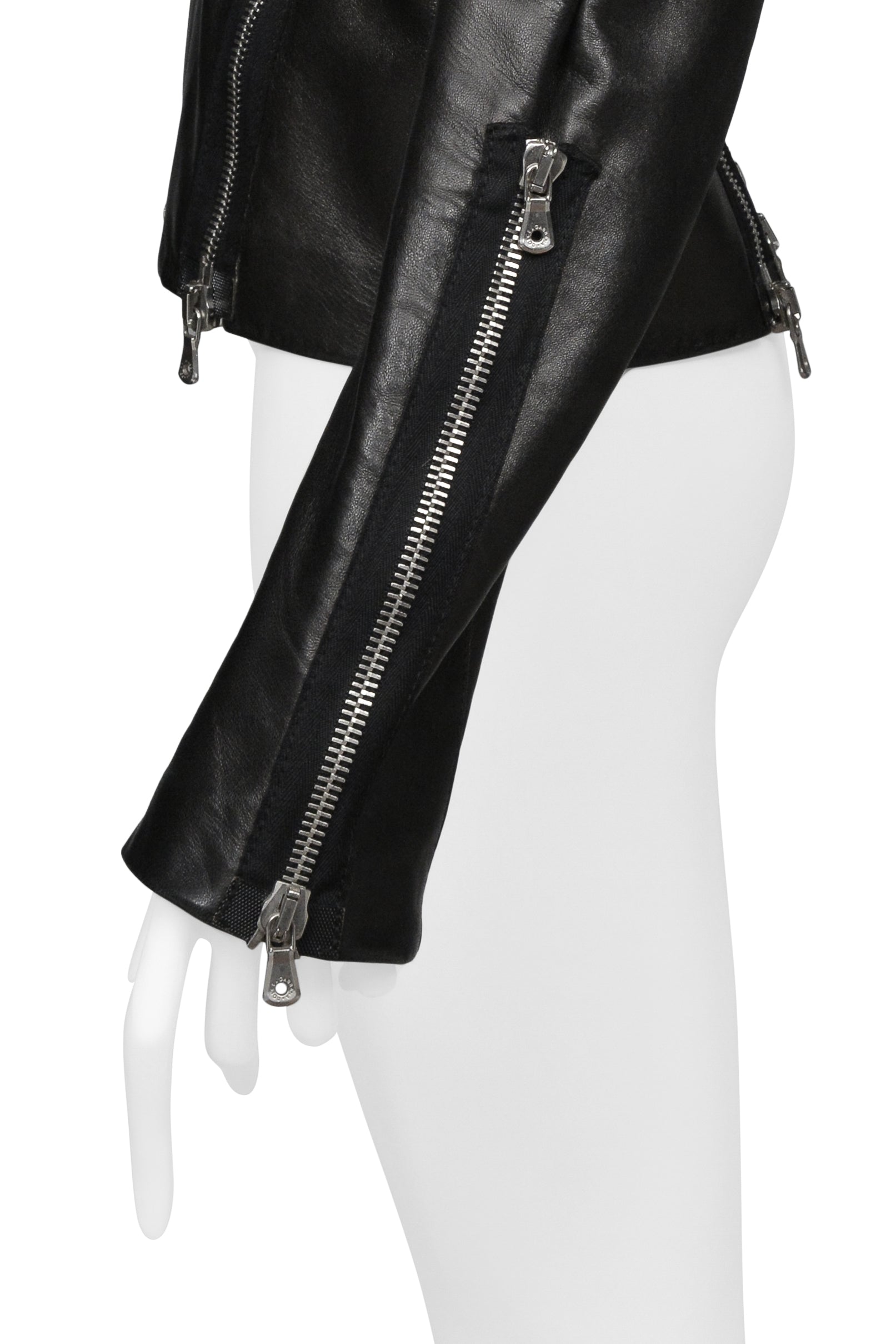 DOLCE & GABBANA BLACK LEATHER JACKET WITH VERTICAL ZIPPERS