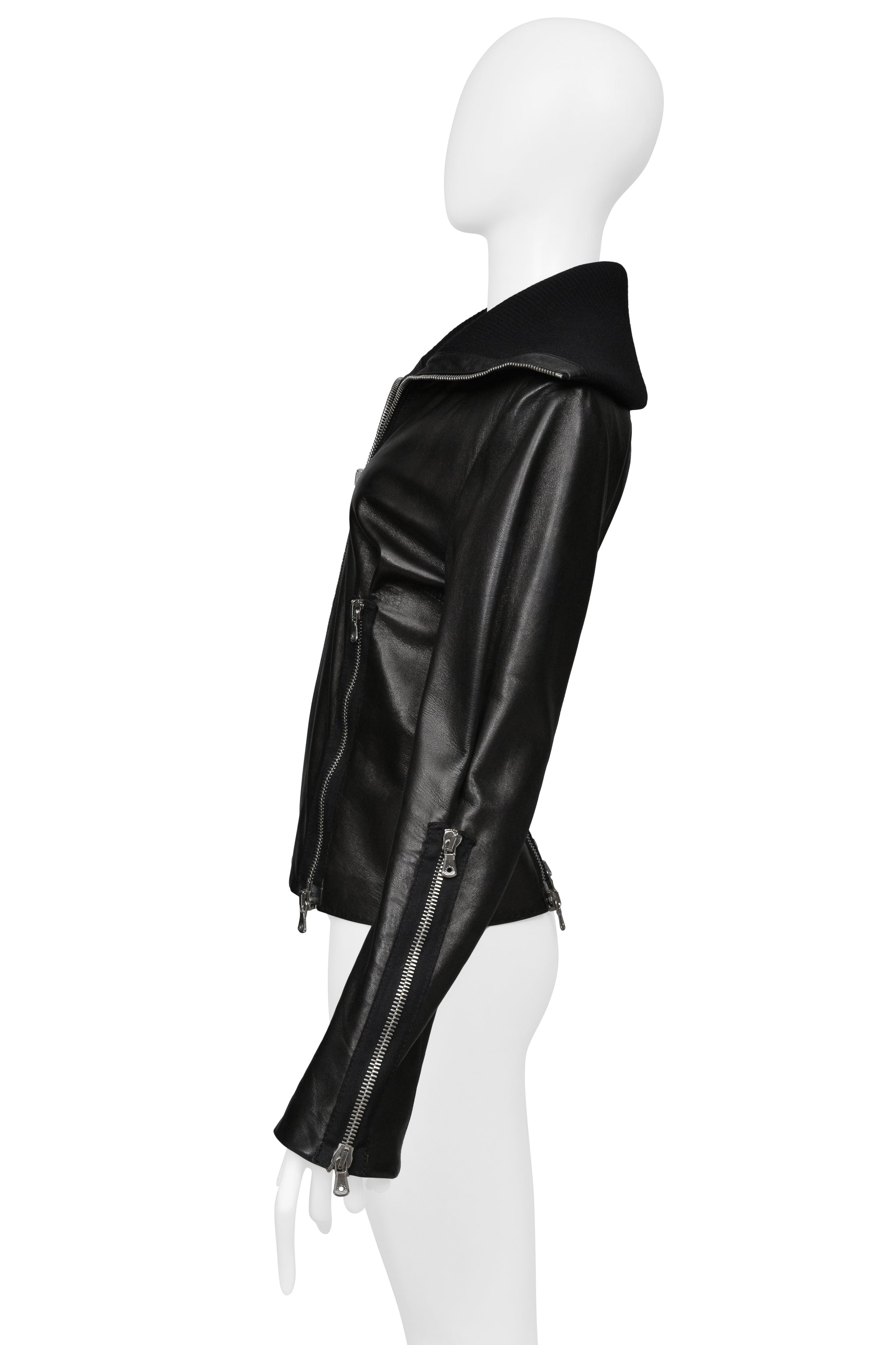 DOLCE & GABBANA BLACK LEATHER JACKET WITH VERTICAL ZIPPERS