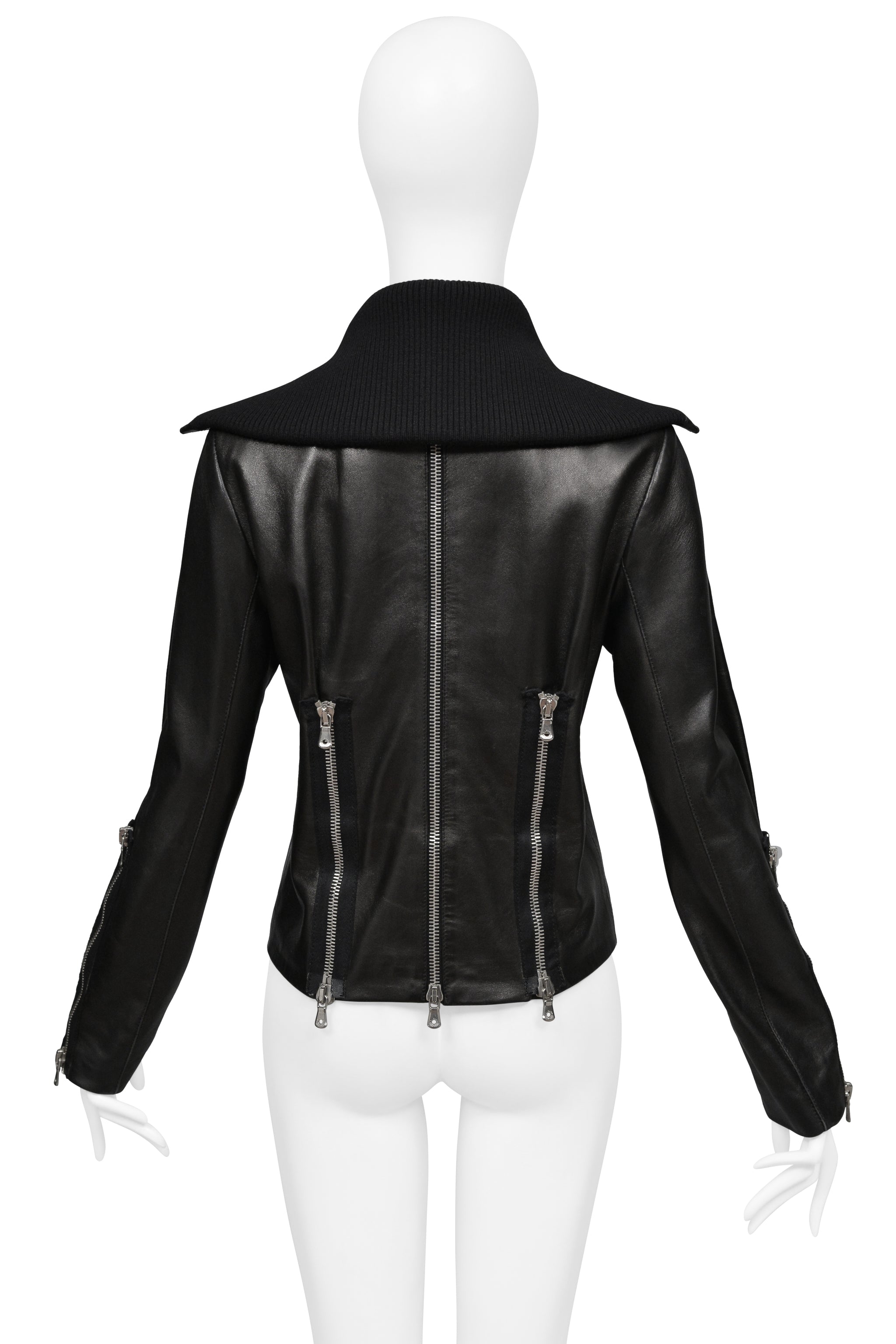DOLCE & GABBANA BLACK LEATHER JACKET WITH VERTICAL ZIPPERS