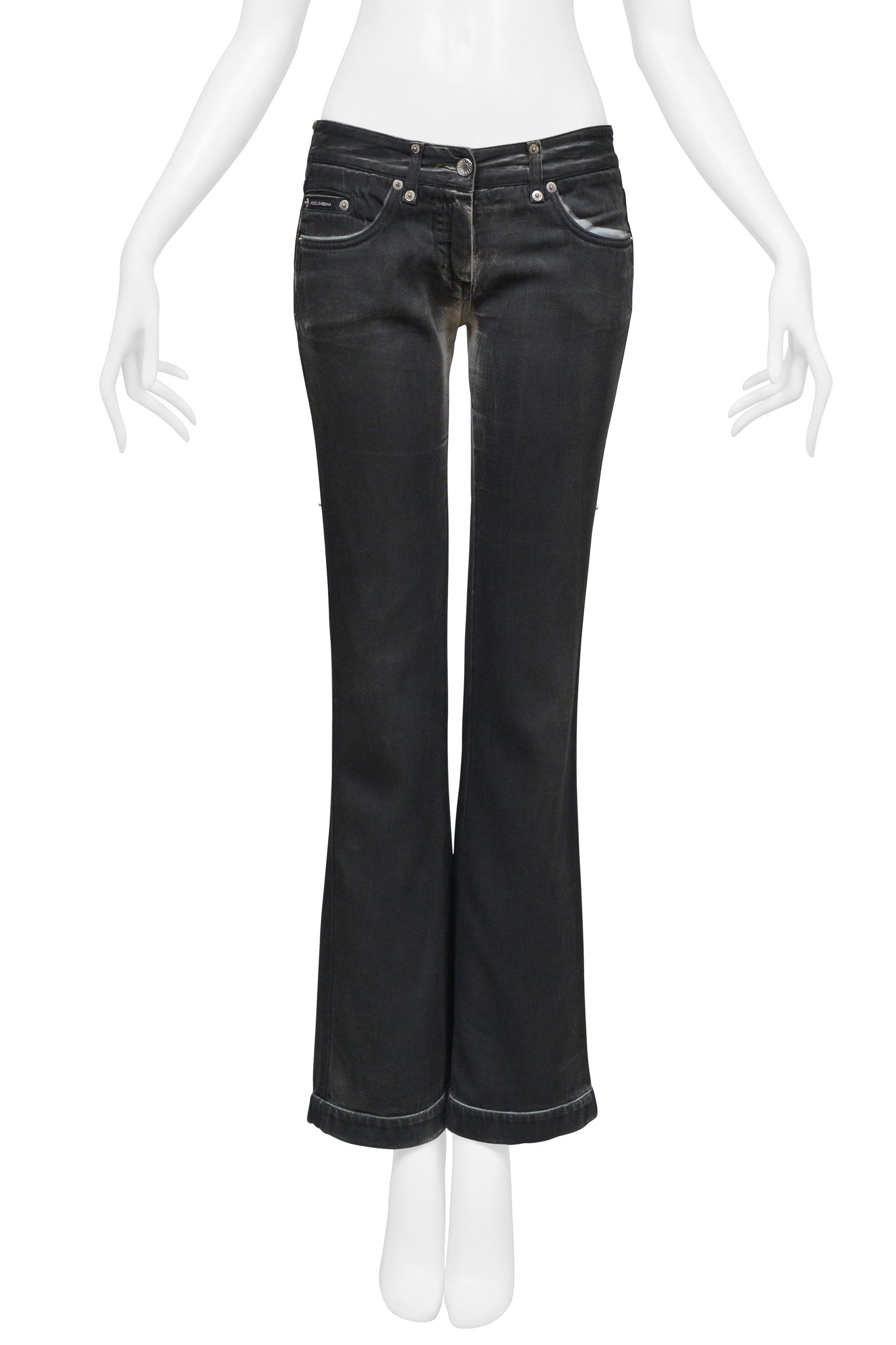 DOLCE & GABBANA BLACK OVERPAINTED WHITE JEANS WITH D&G BADGE