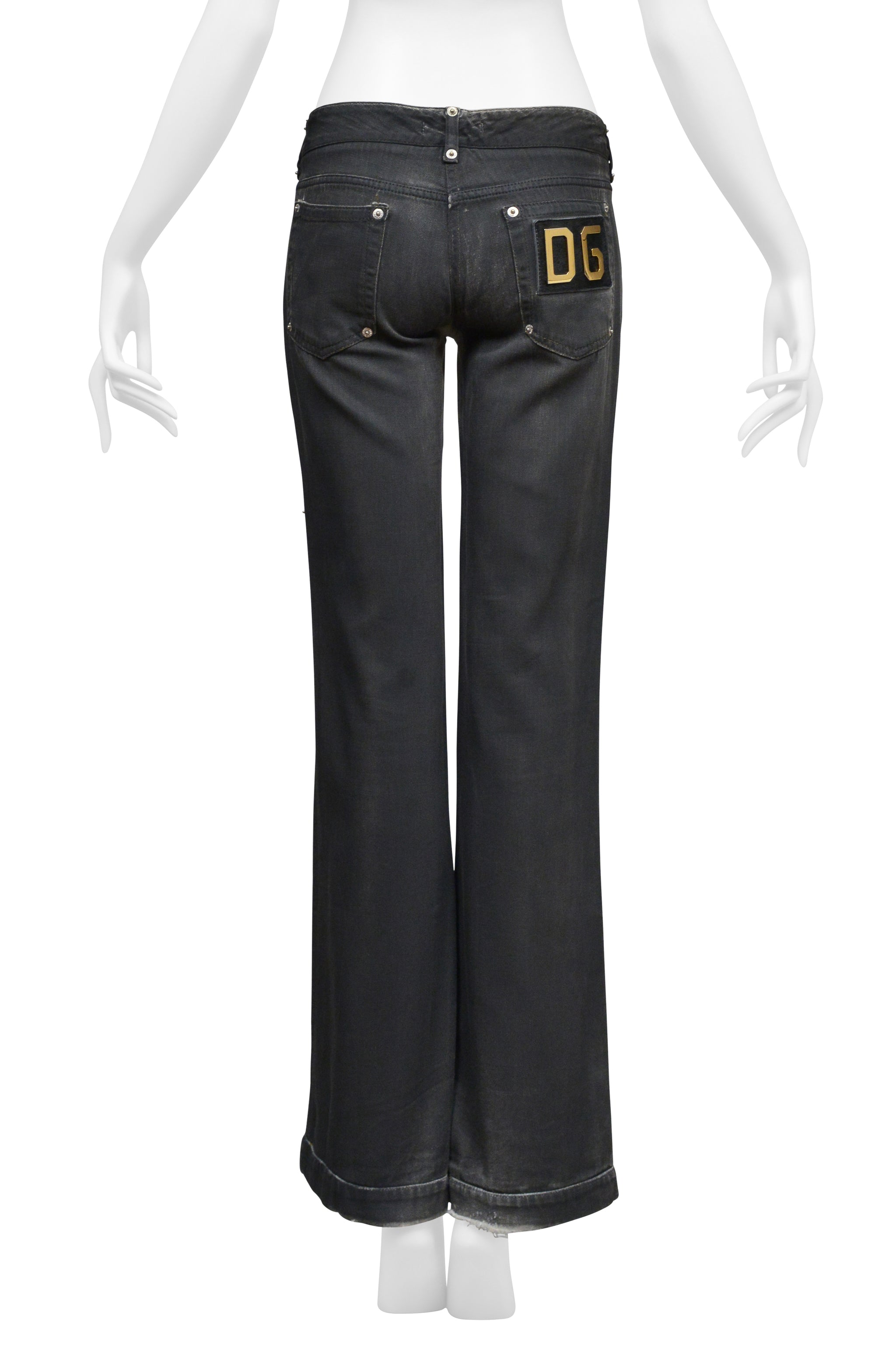 DOLCE & GABBANA BLACK OVERPAINTED WHITE JEANS WITH D&G BADGE