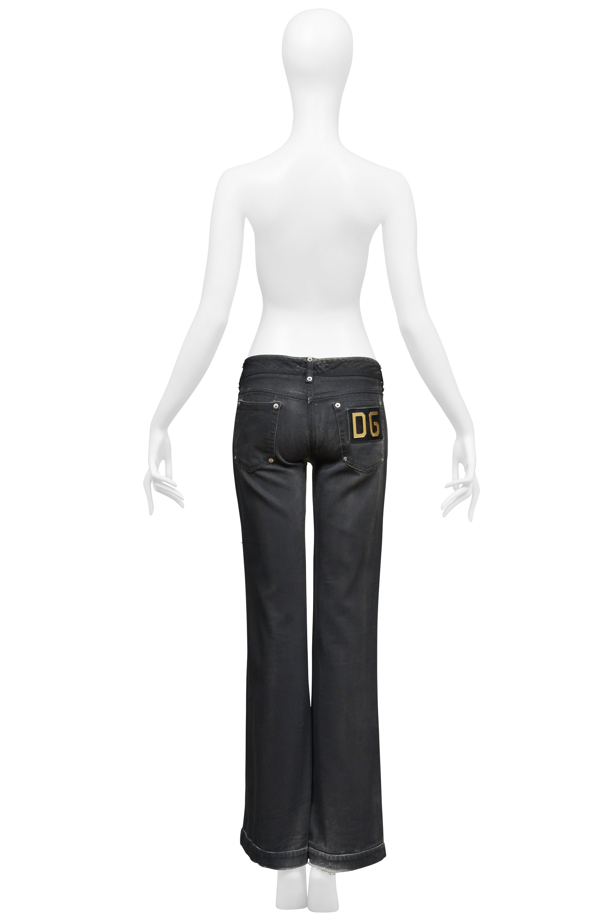 DOLCE & GABBANA BLACK OVERPAINTED WHITE JEANS WITH D&G BADGE