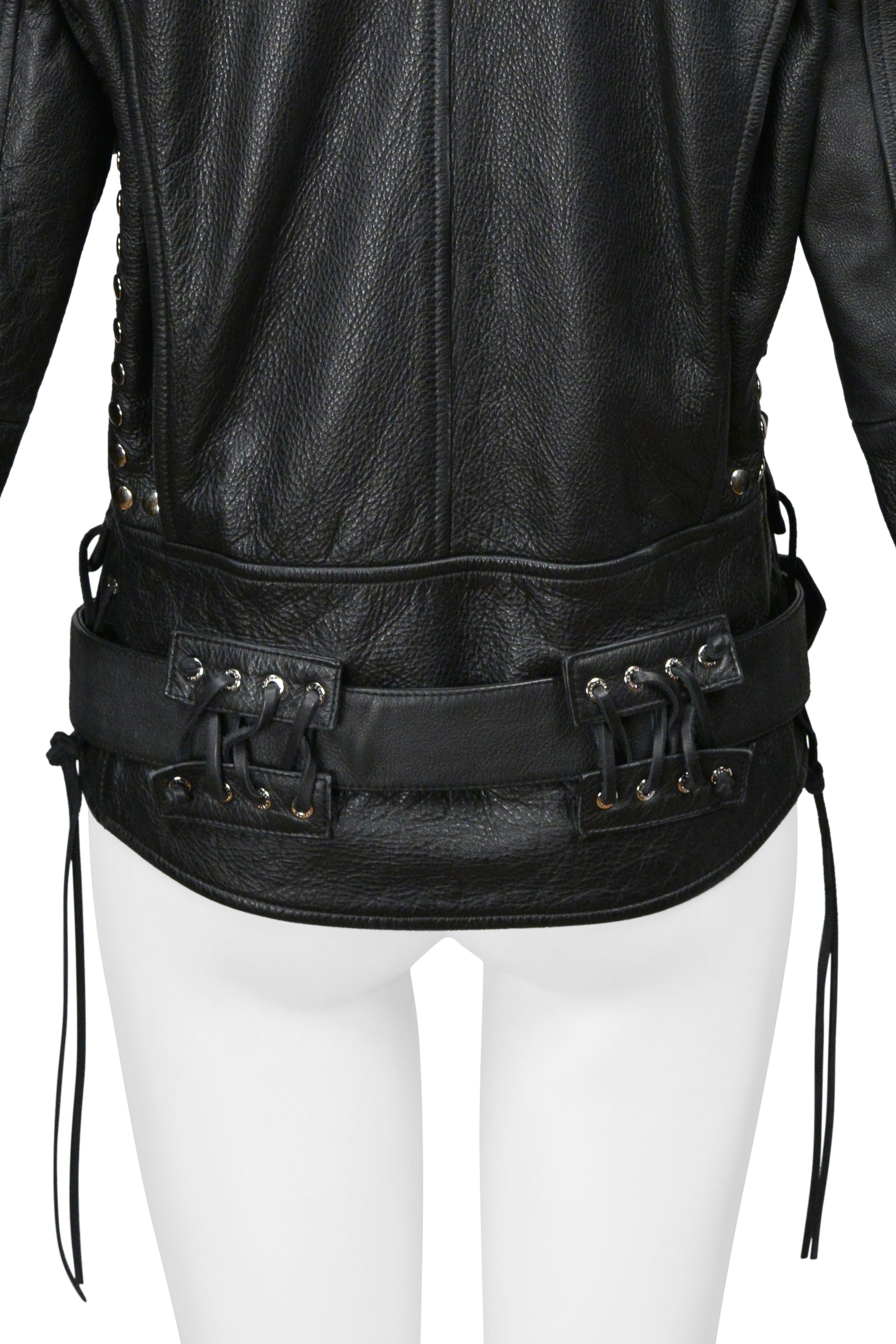 DOLCE & GABBANA BLACK OVERSIZED LEATHER JACKET WITH STUDS AND BELT 2022