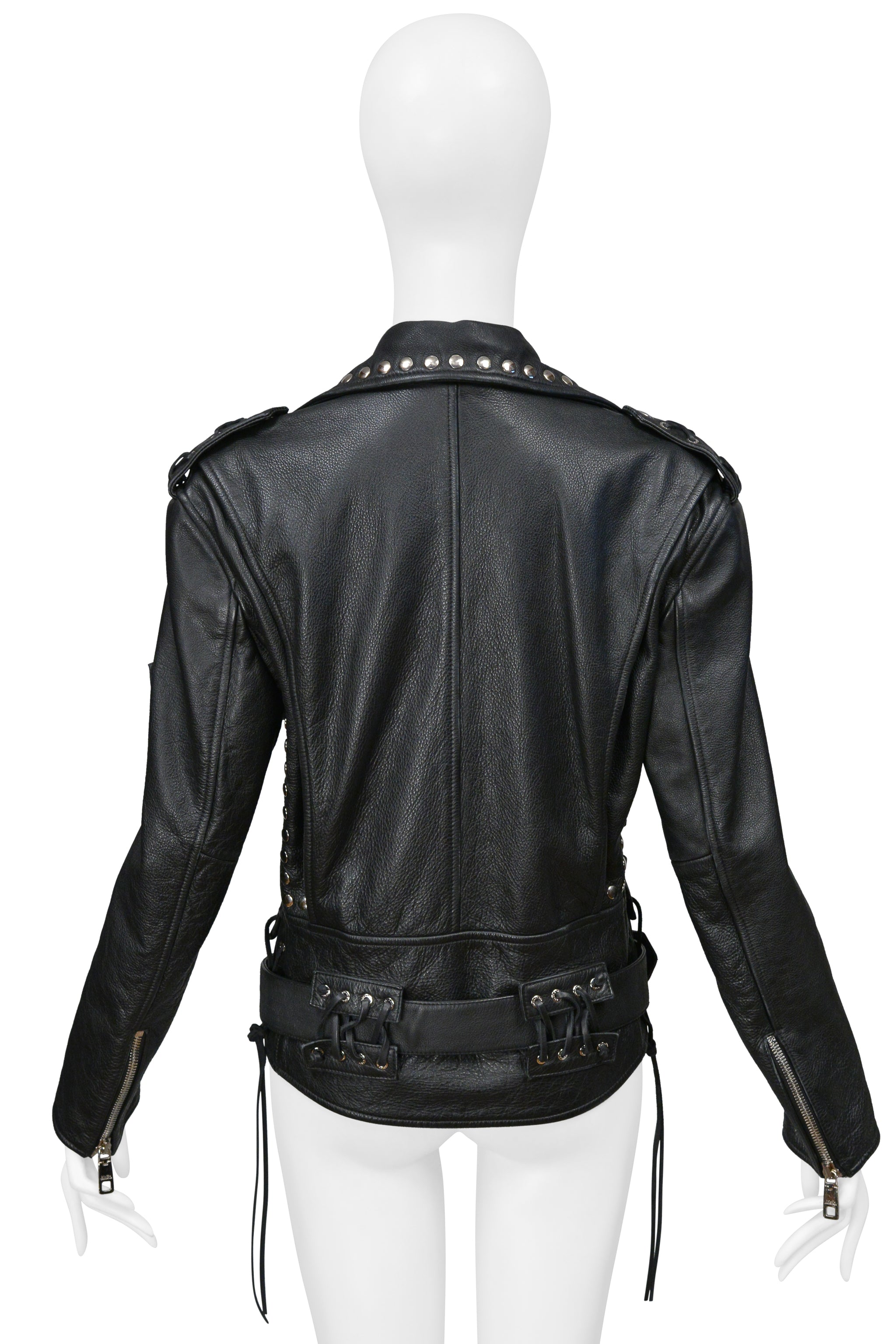 DOLCE & GABBANA 2022 BLACK OVERSIZED LEATHER JACKET WITH STUDS AND BELT
