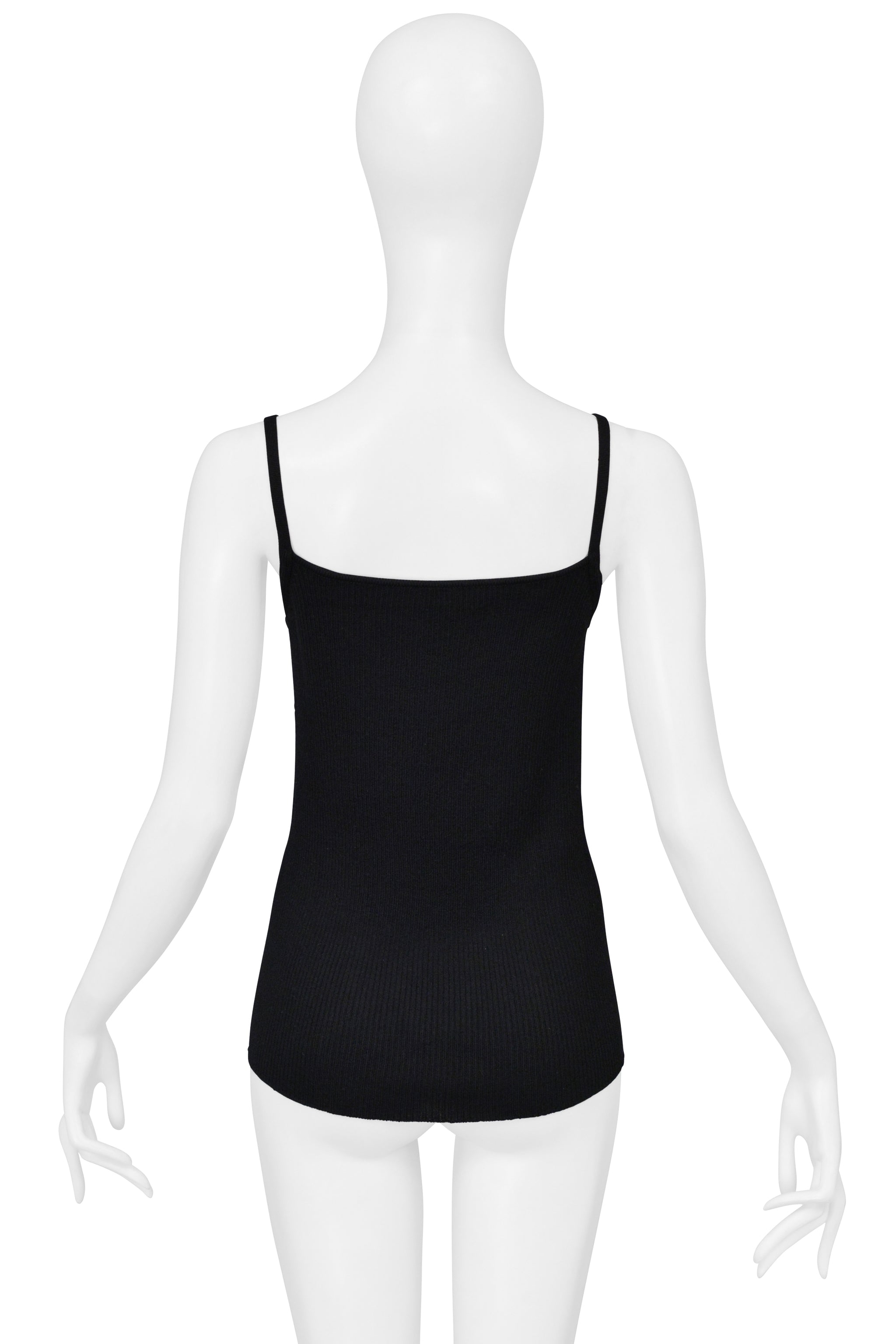 DOLCE & GABBANA BLACK RIBBED KNIT CAMISOLE WITH BUTTONS