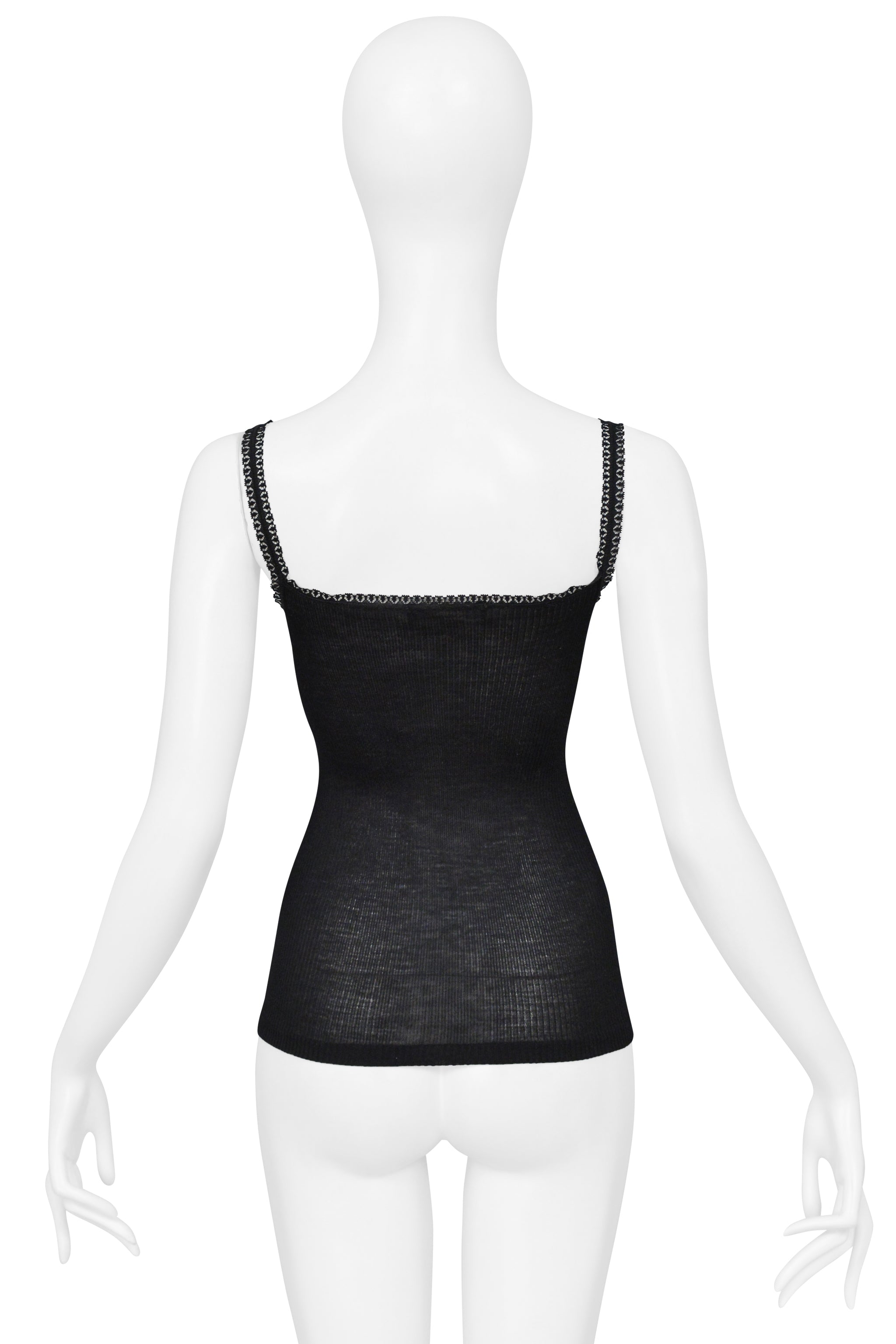 DOLCE & GABBANA BLACK RIBBED KNIT CAMISOLE WITH LACE TOP