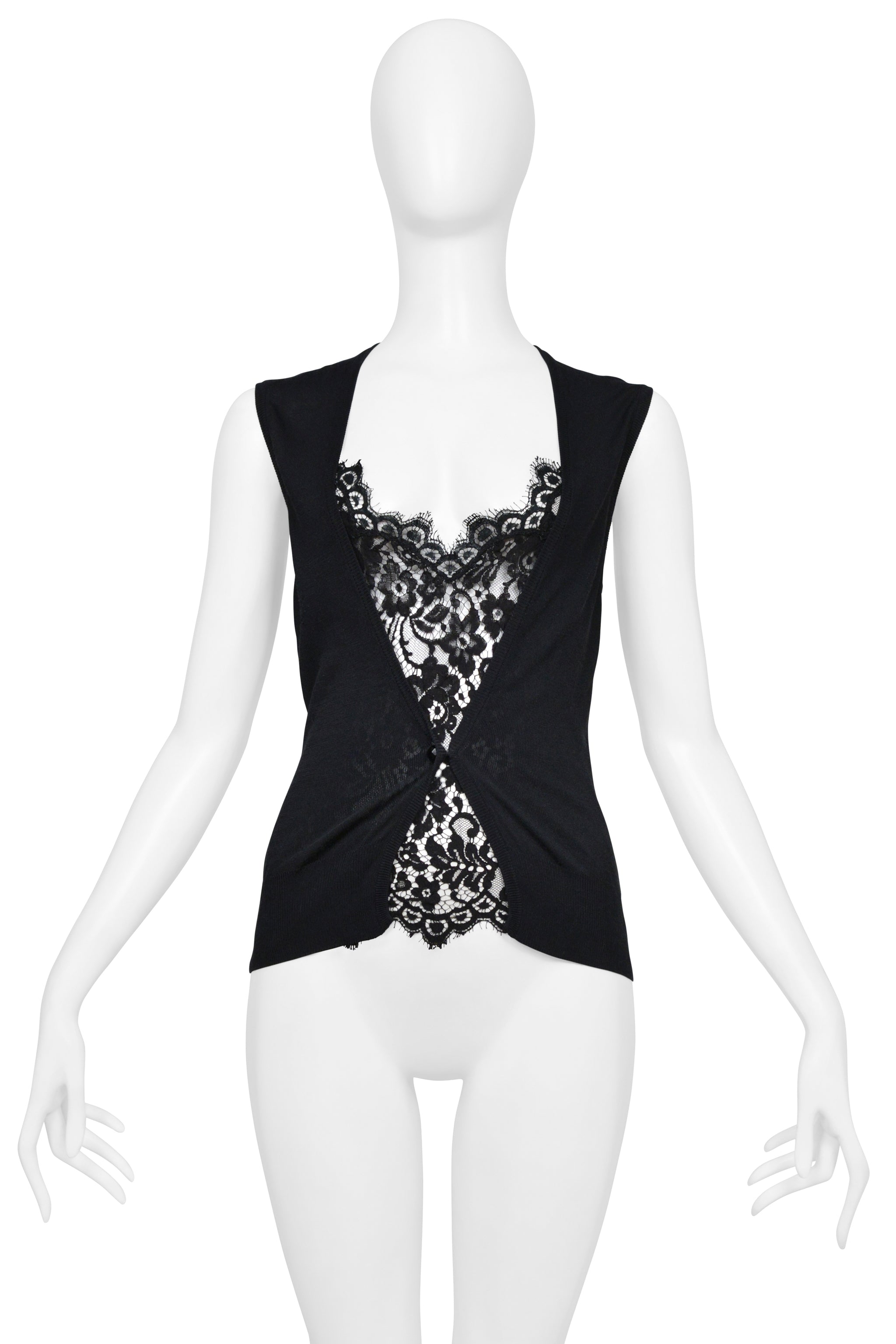 DOLCE & GABBANA BLACK SWEATER VEST WITH ATTACHED LACE INSET