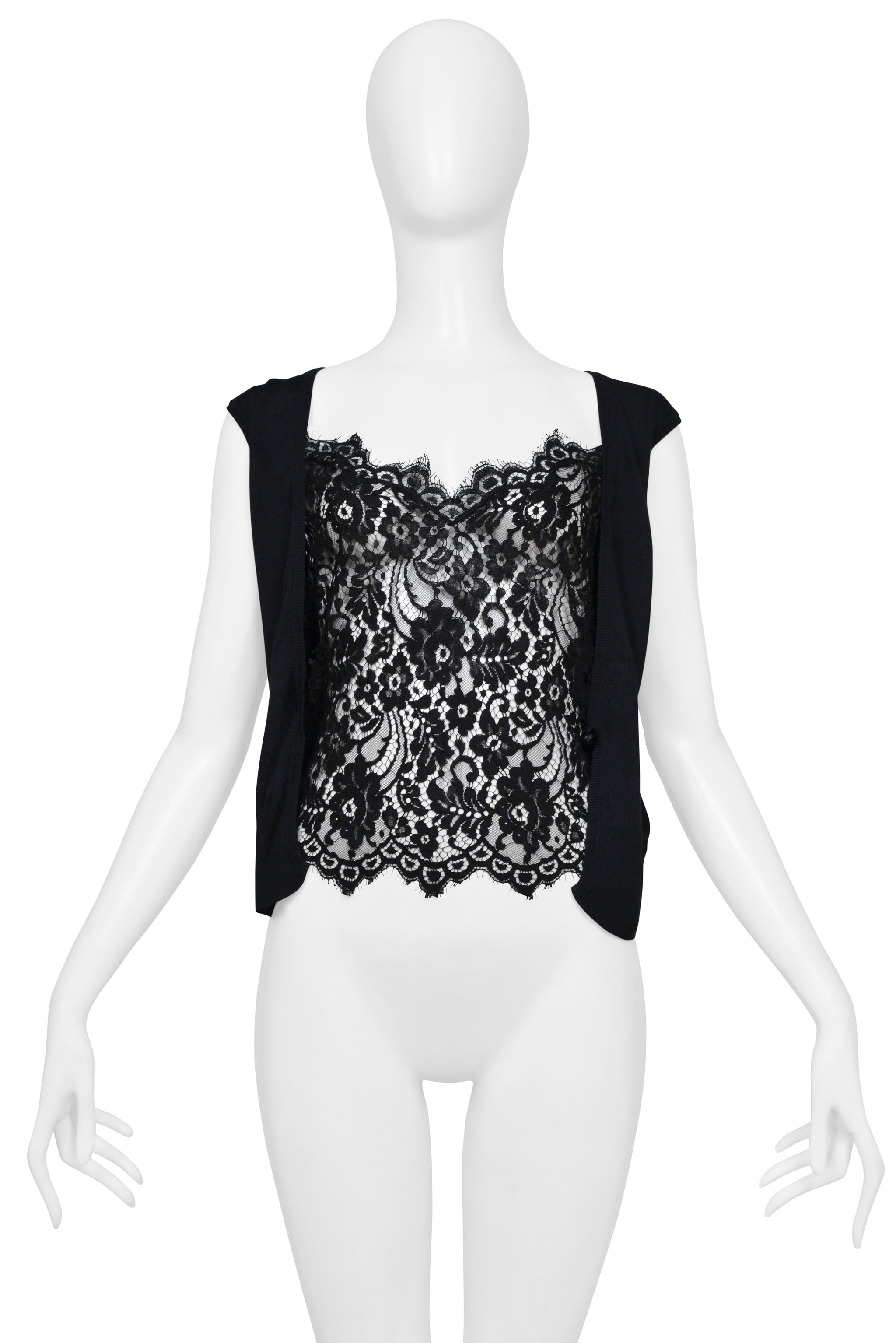 DOLCE & GABBANA BLACK SWEATER VEST WITH ATTACHED LACE INSET