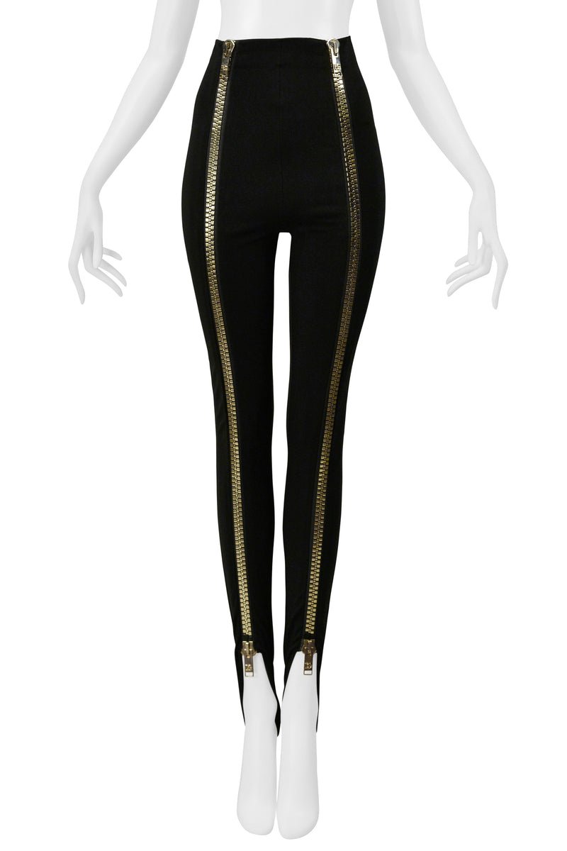 DOLCE & GABBANA BLACK STIRRUP LEGGING WITH GIANT GOLD ZIPPERS