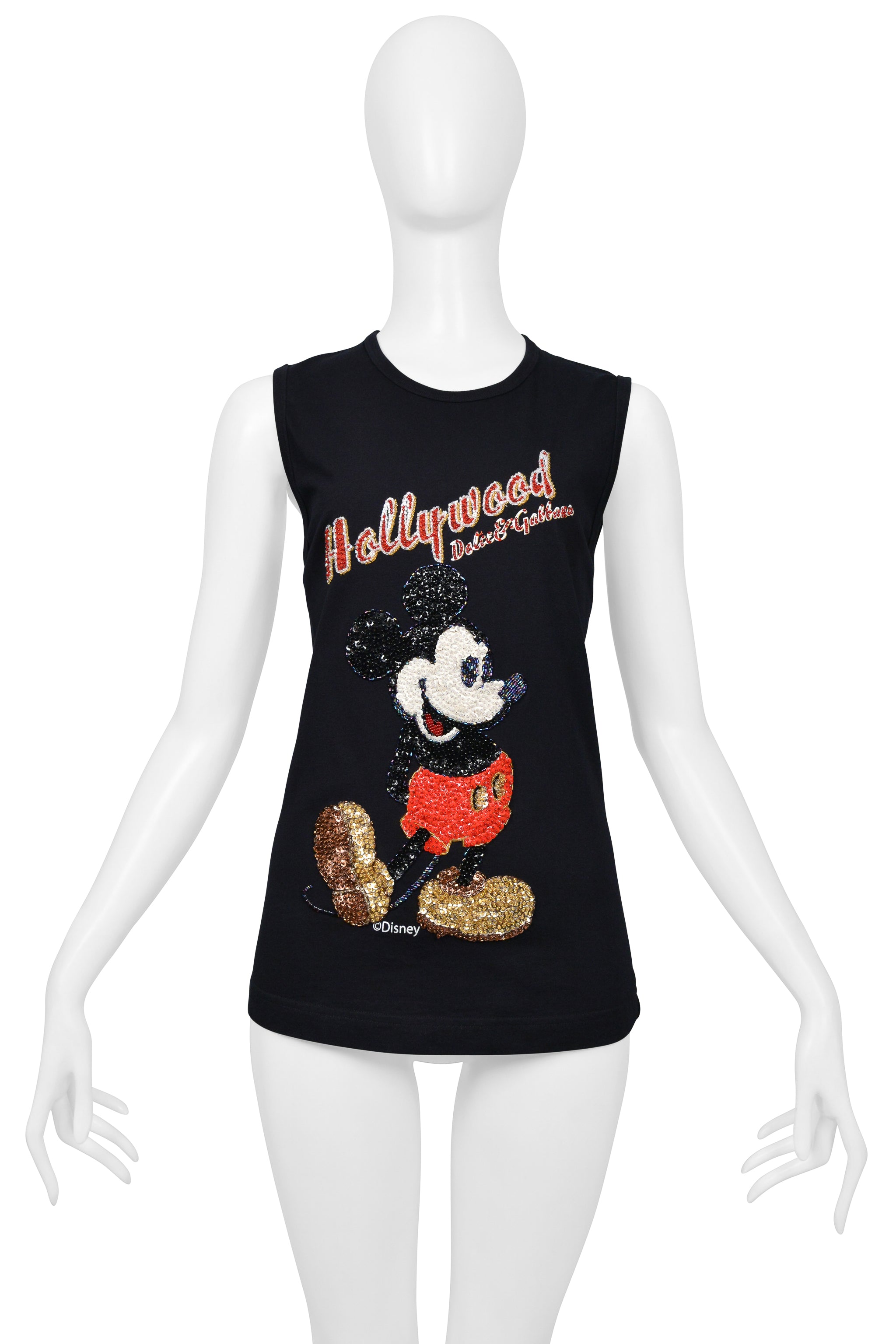 DOLCE & GABBANA BLACK "HOLLYWOOD" TANK TOP W SEQUIN MICKEY MOUSE