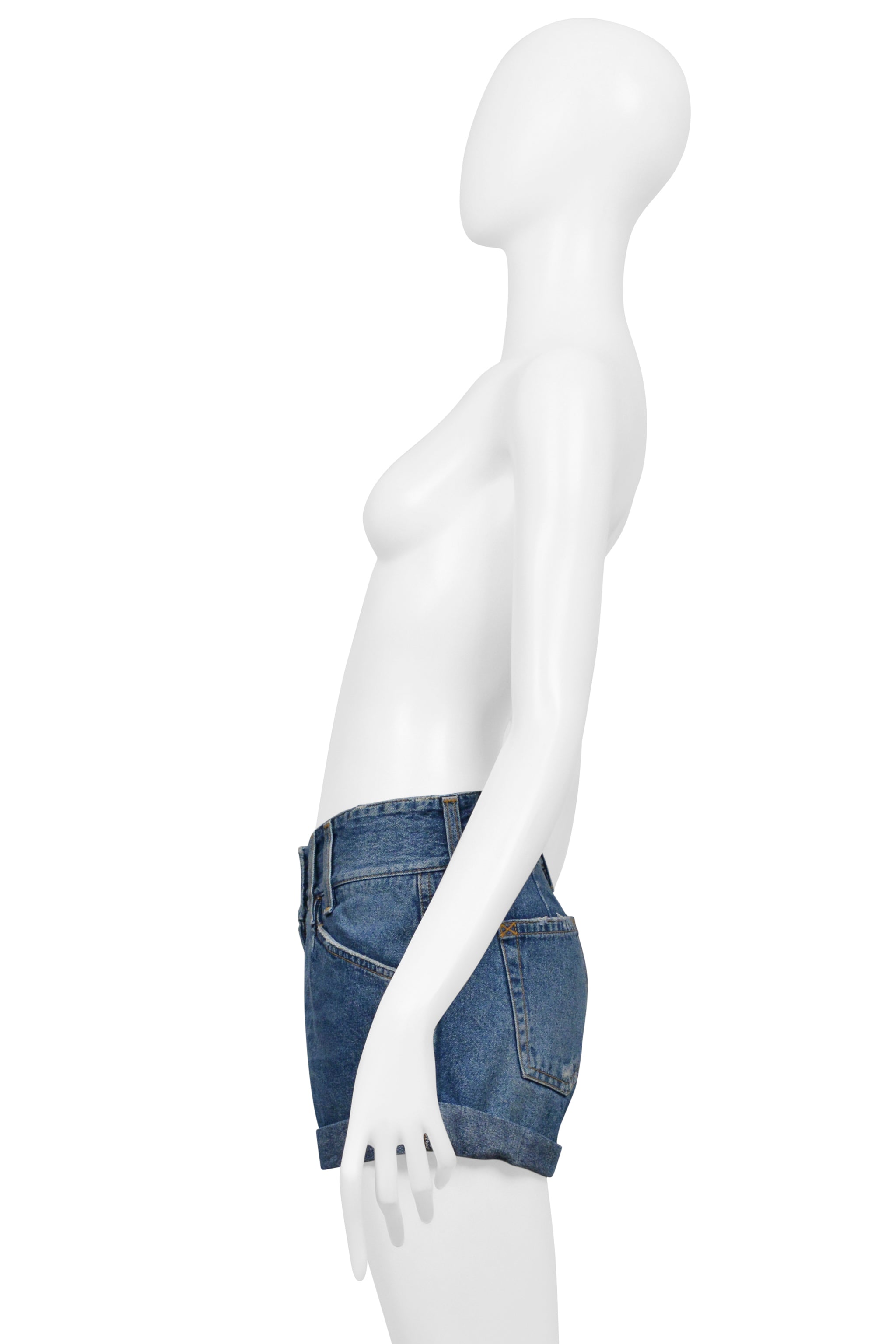 DOLCE & GABBANA BLUE DENIM HIGH-WAISTED SUPER MINI SHORTS WITH CUFFS