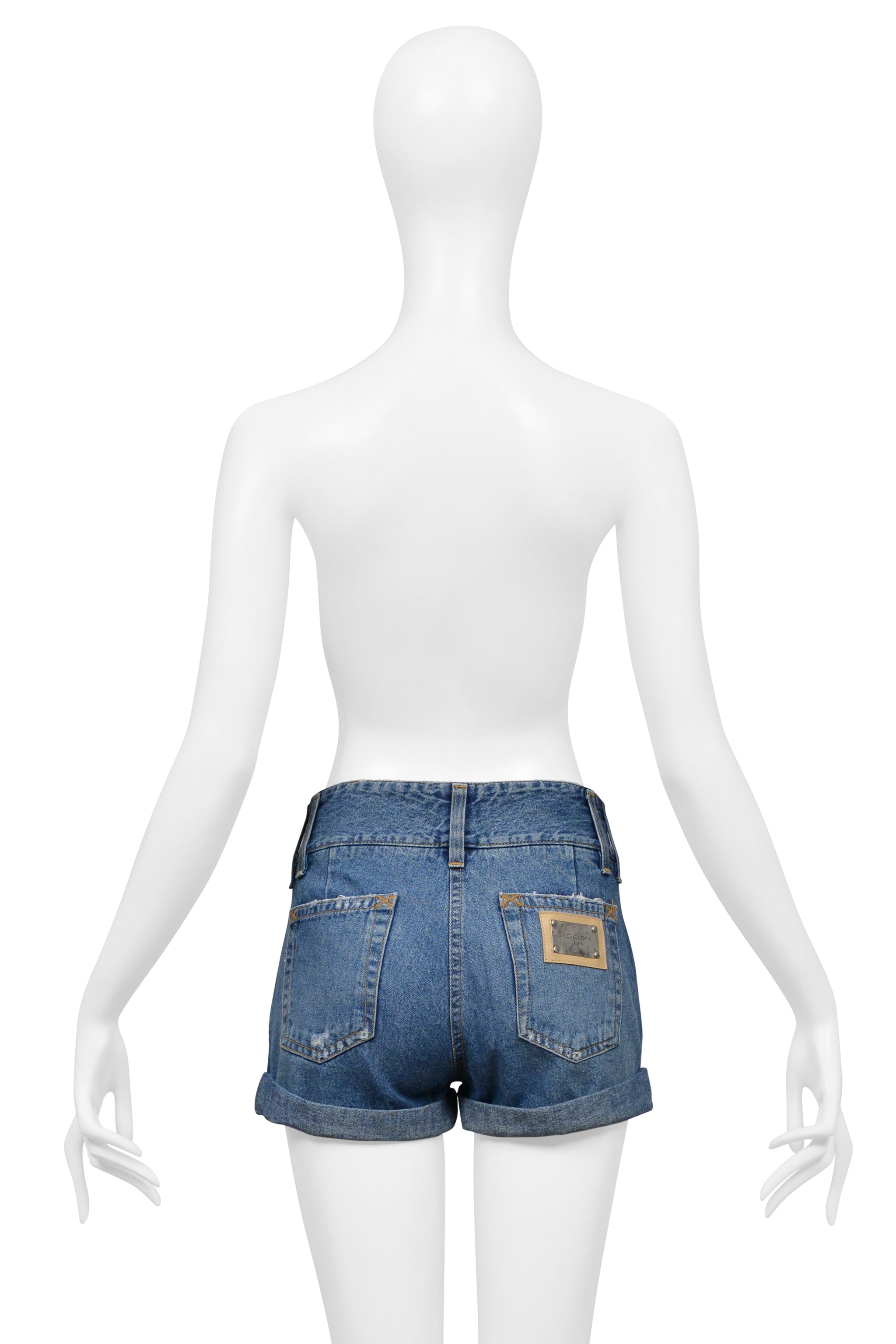DOLCE & GABBANA BLUE DENIM HIGH-WAISTED SUPER MINI SHORTS WITH CUFFS