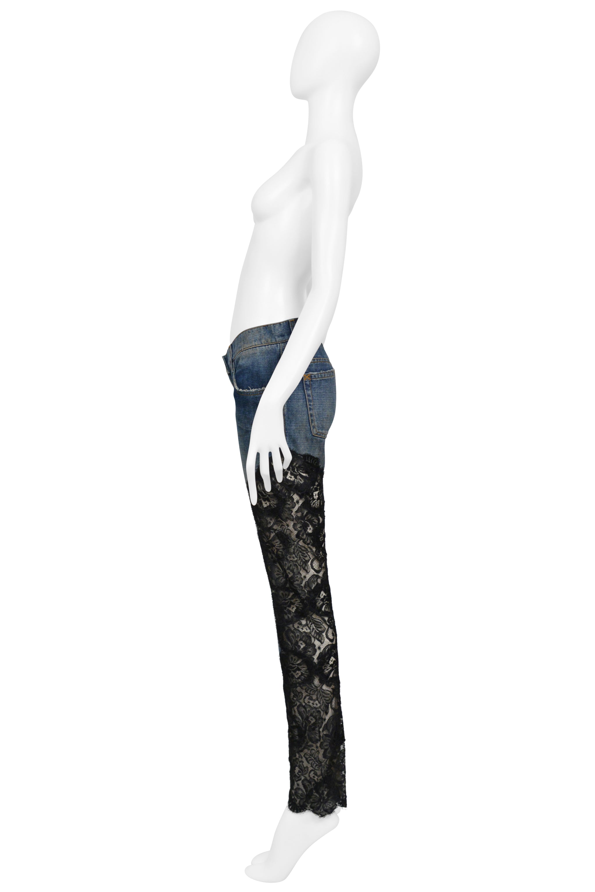 DOLCE & GABBANA BLUE DENIM JEANS WITH BLACK LACE SIDE INSETS