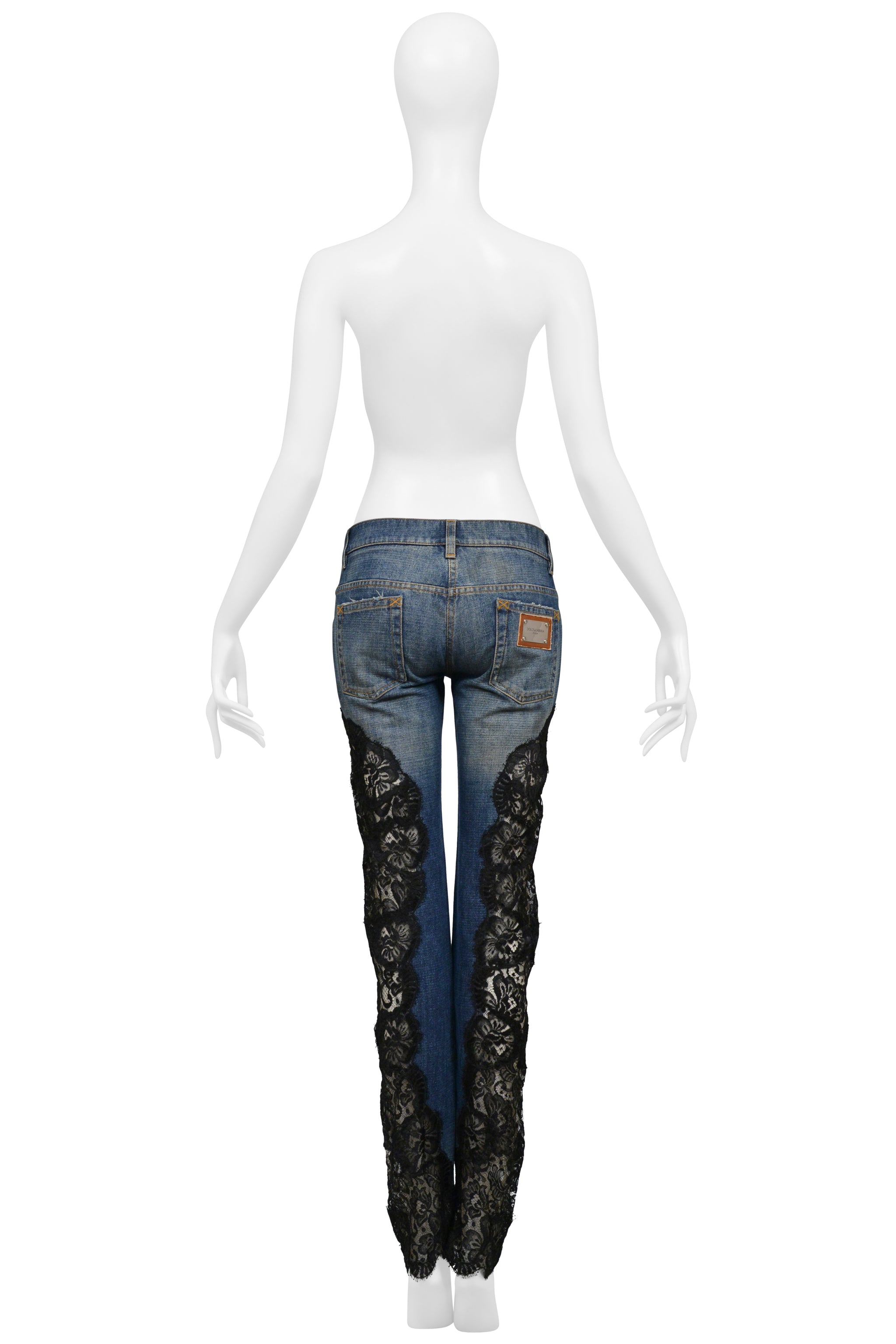 DOLCE & GABBANA BLUE DENIM JEANS WITH BLACK LACE SIDE INSETS