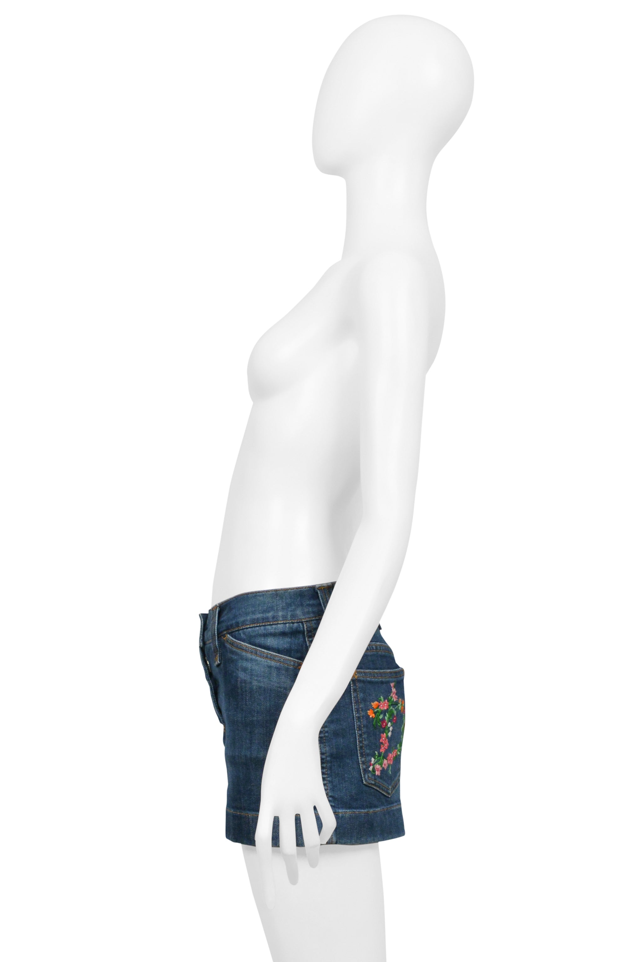 DOLCE & GABBANA BLUE DENIM WASH SUPER-MINI SKIRT W D&G EMBROIDERED FLOWERS
