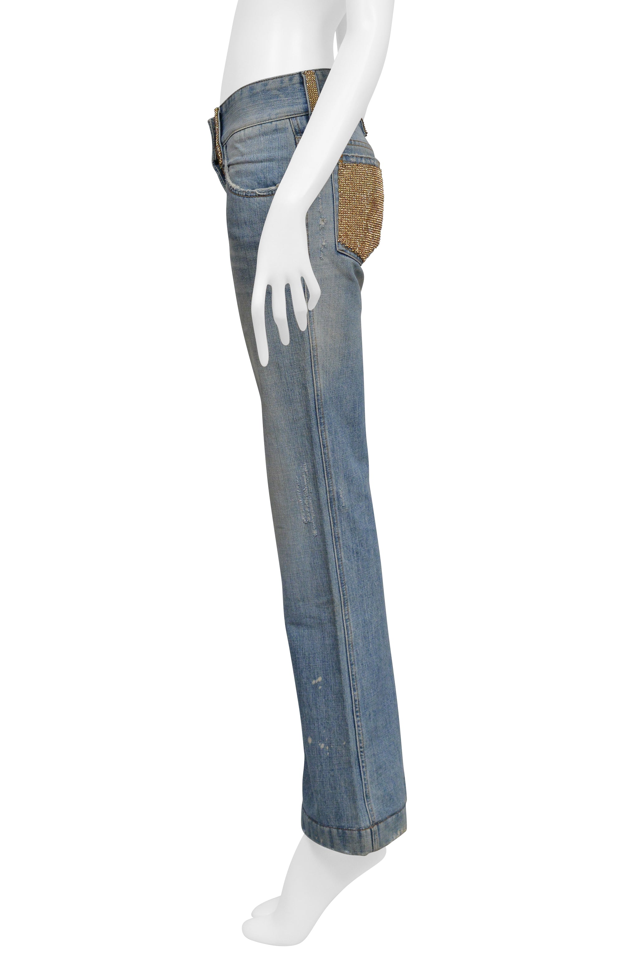 DOLCE & GABBANA BLUE DENIM "HOLLYWOOD COWBOY" JEANS WITH RHINESTONES