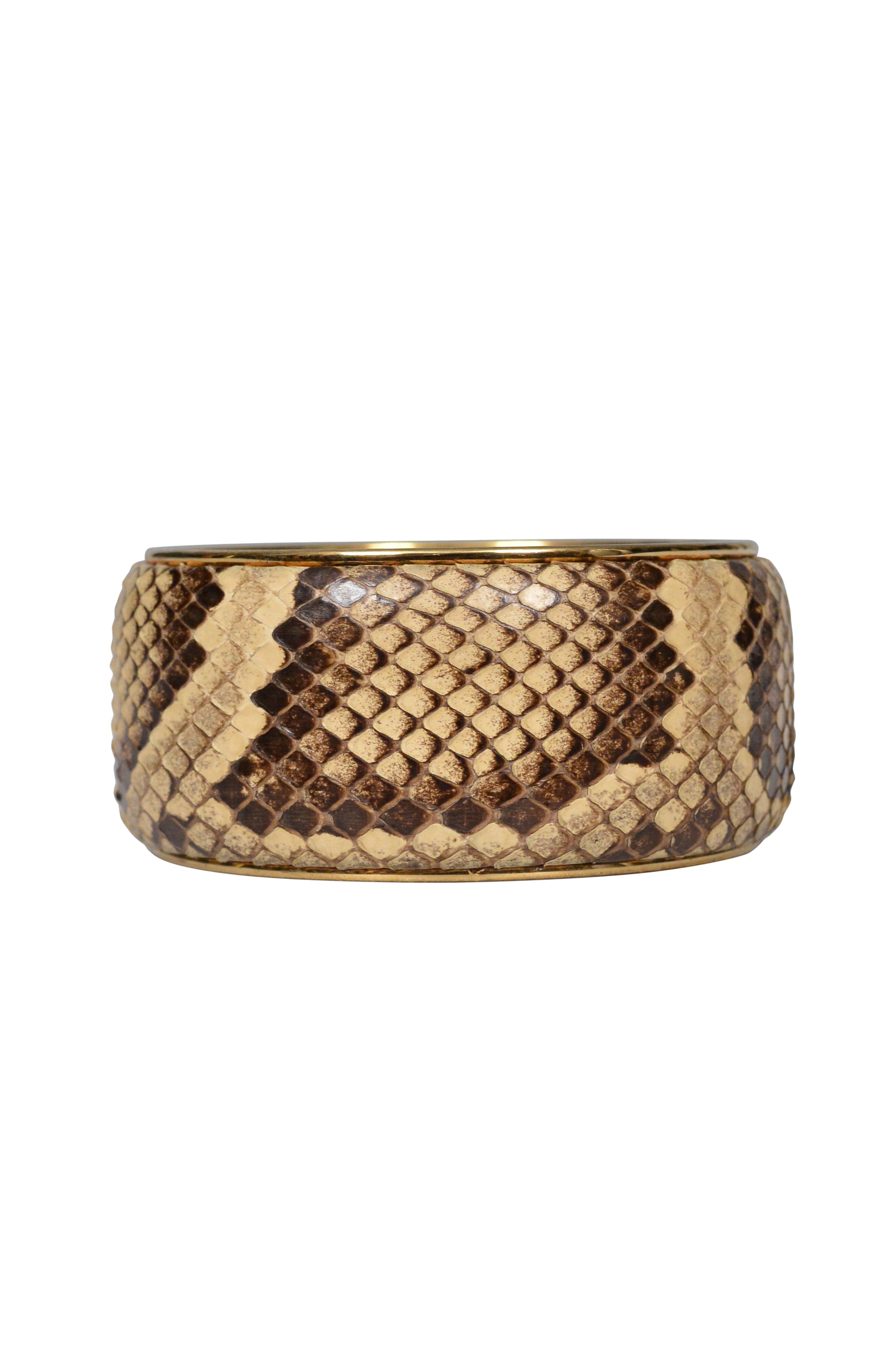 DOLCE & GABBANA PYTHON-EFFECT LEATHER AND BRASS BANGLE BRACELET