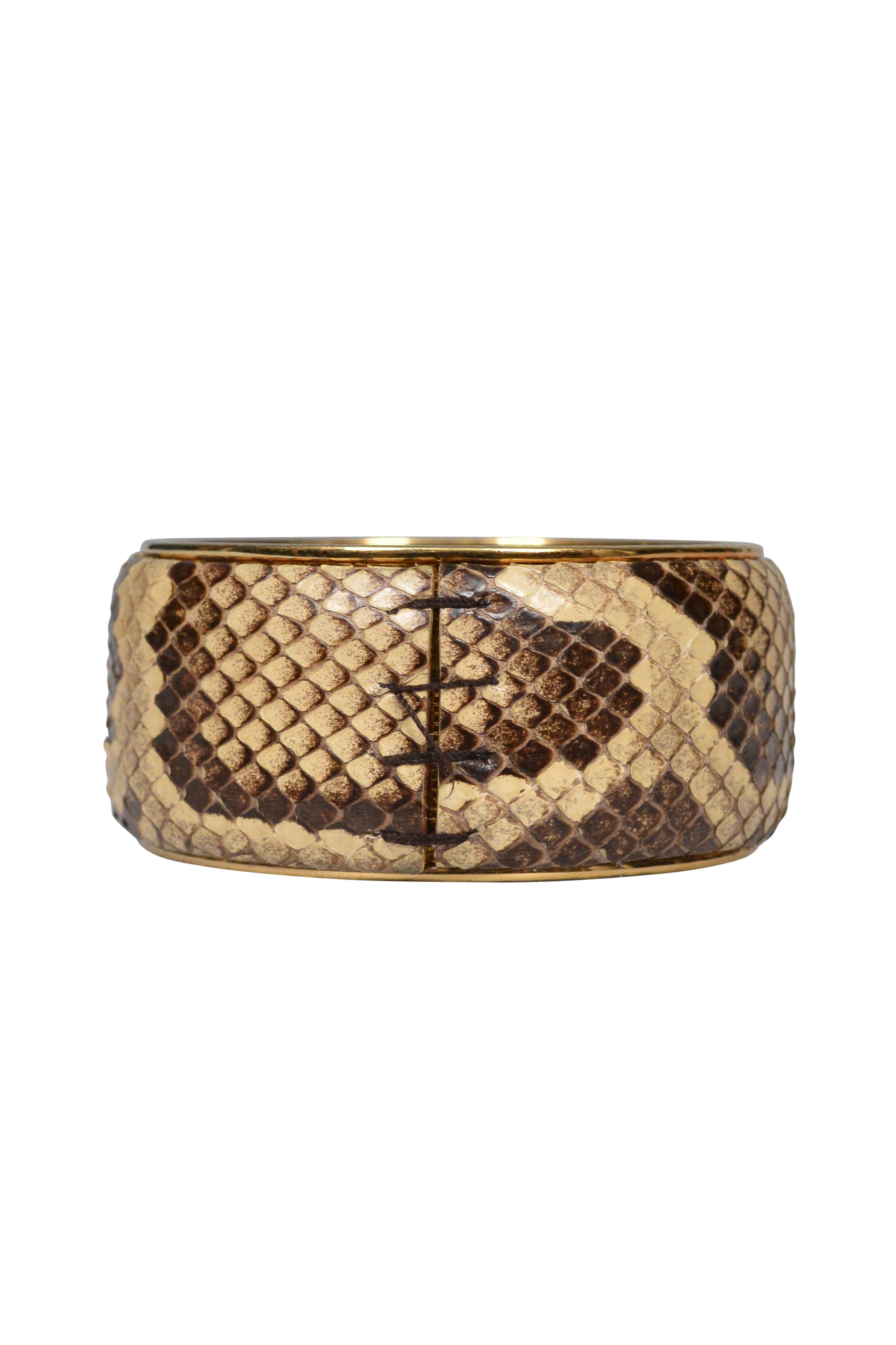 DOLCE & GABBANA PYTHON-EFFECT LEATHER AND BRASS BANGLE BRACELET