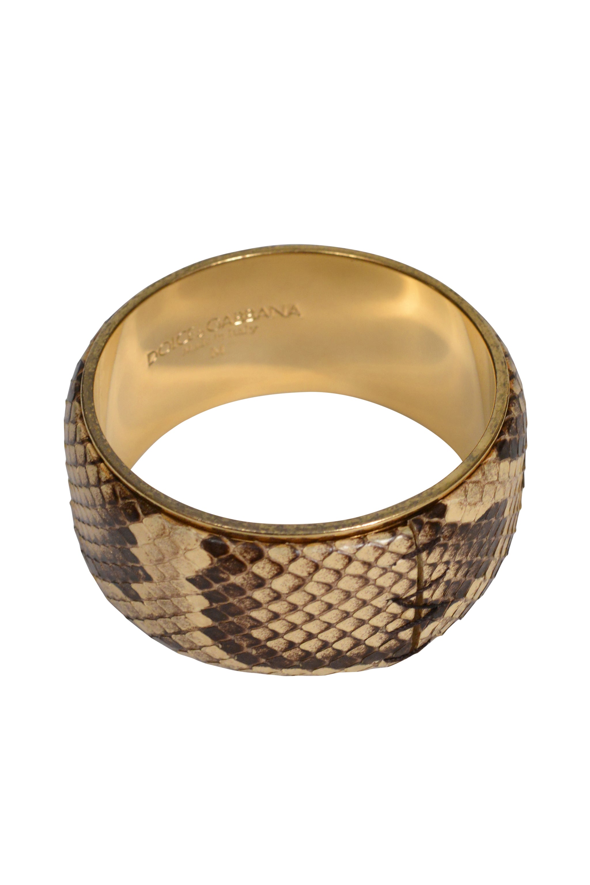DOLCE & GABBANA PYTHON-EFFECT LEATHER AND BRASS BANGLE BRACELET