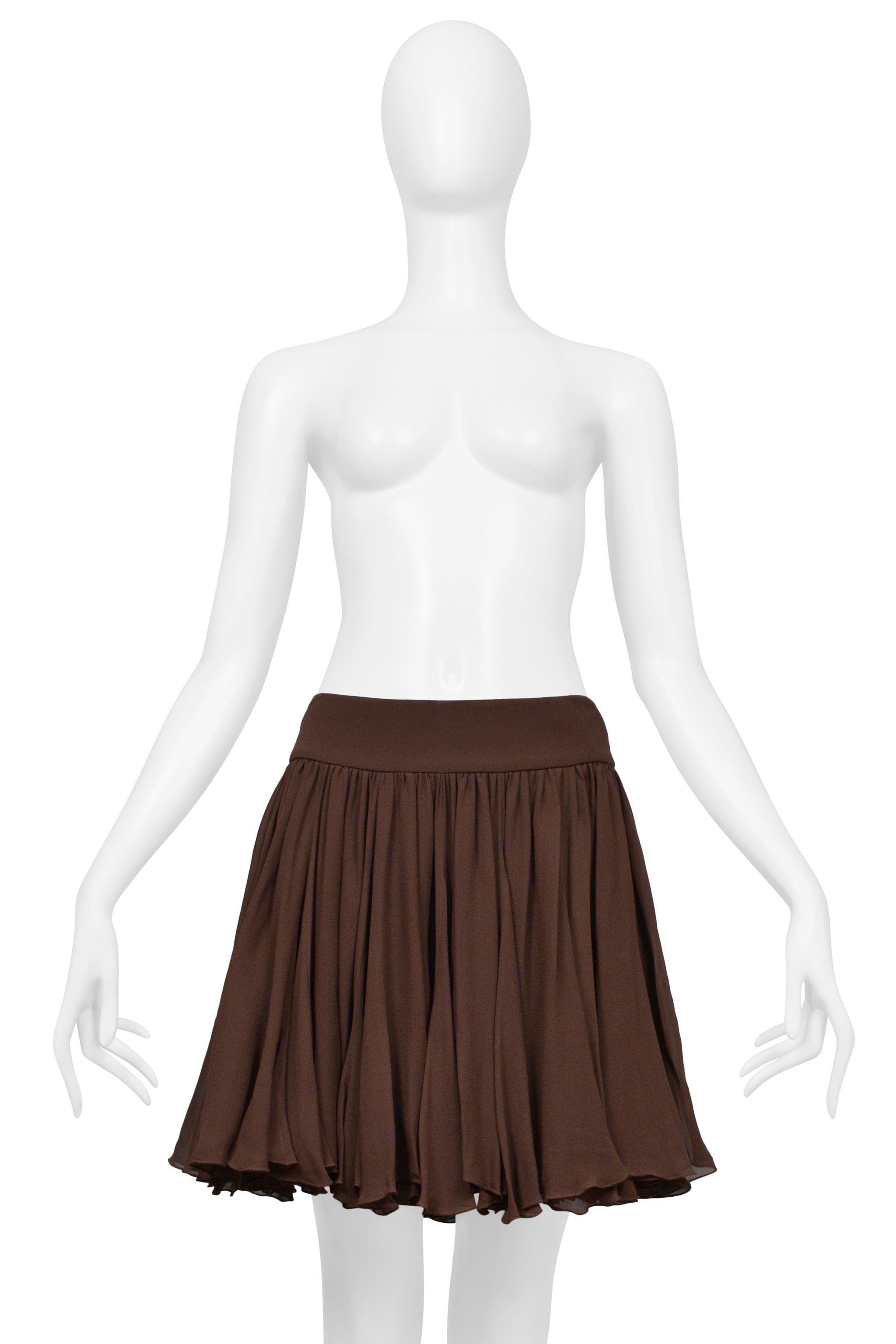 DOLCE & GABBANA BROWN GATHERED MINI CIRCLE SKIRT