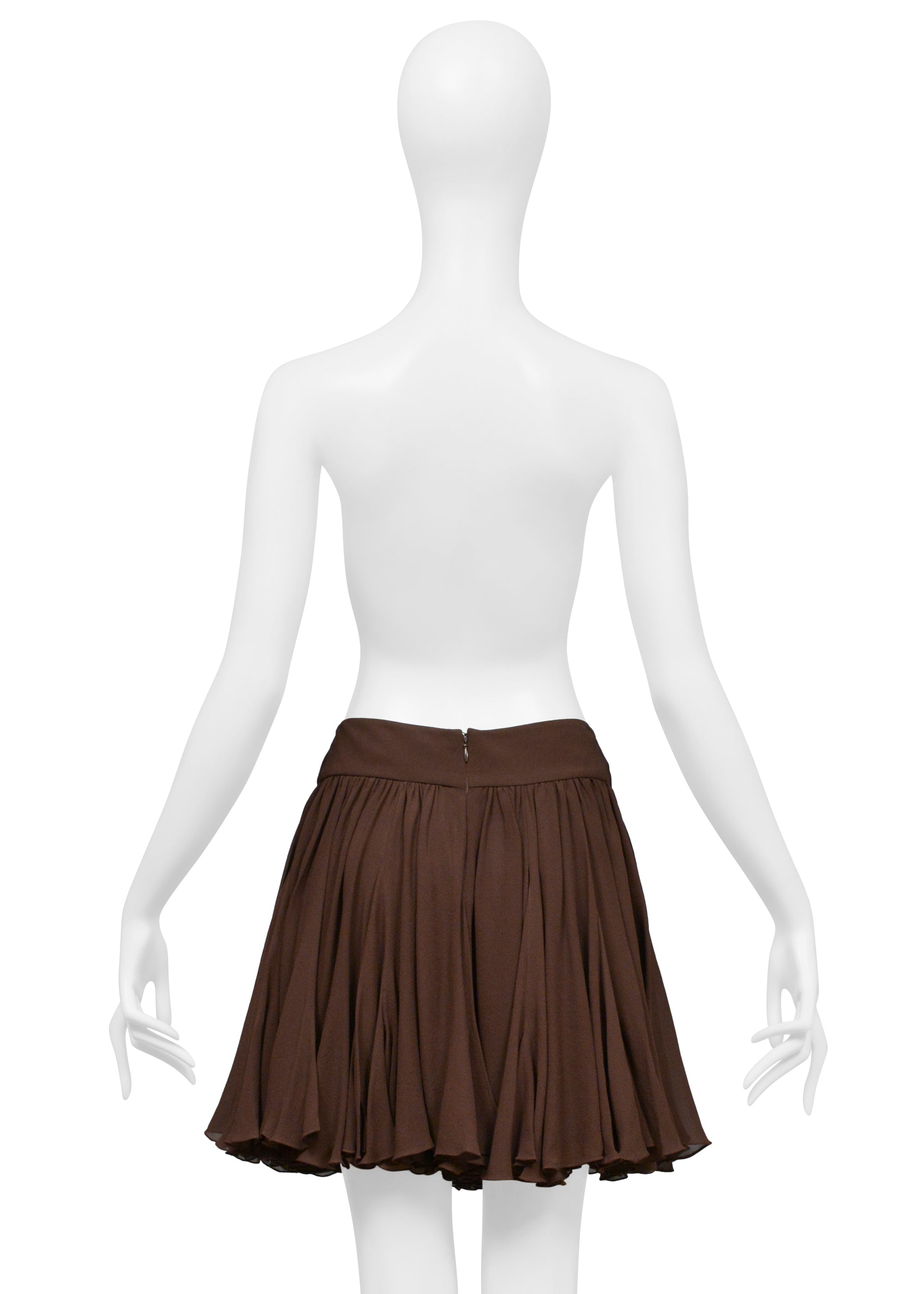 DOLCE & GABBANA BROWN GATHERED MINI CIRCLE SKIRT