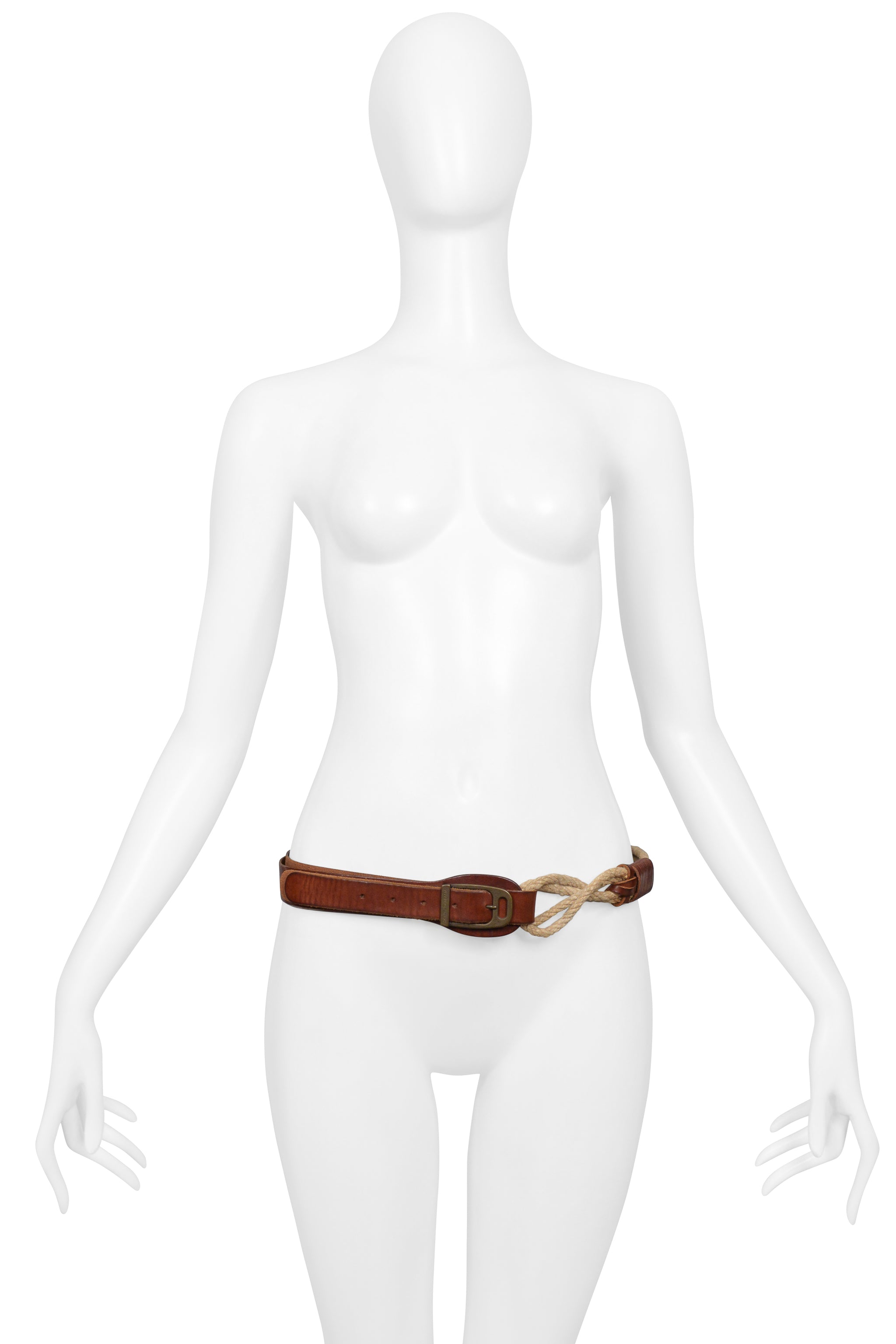 DOLCE & GABBANA BROWN LEATHER AND ROPE BELT