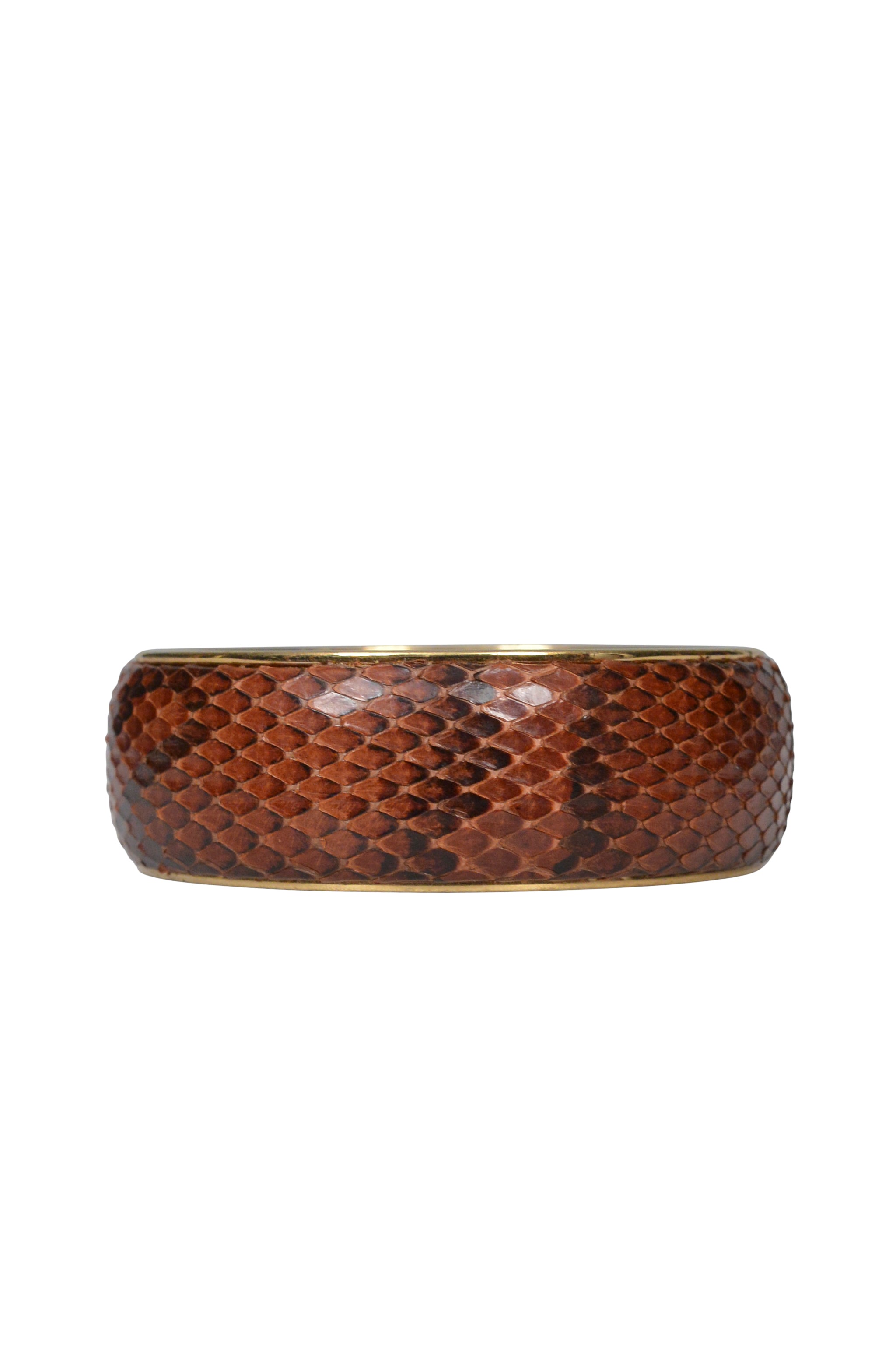 DOLCE & GABBANA BROWN PYTHON- EFFECT LEATHER COVERED BRASS BANGLE BRACELET