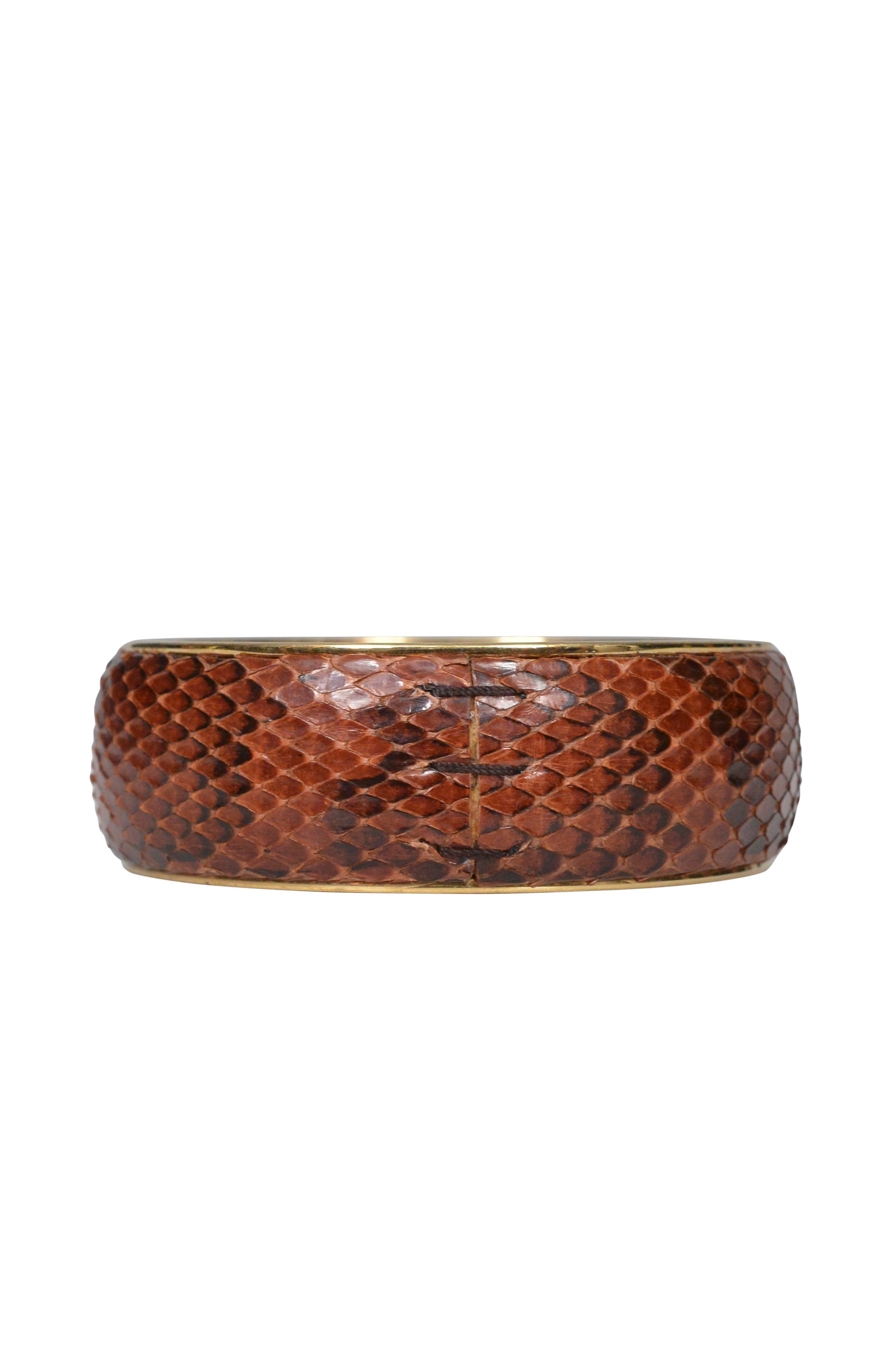DOLCE & GABBANA BROWN PYTHON- EFFECT LEATHER COVERED BRASS BANGLE BRACELET