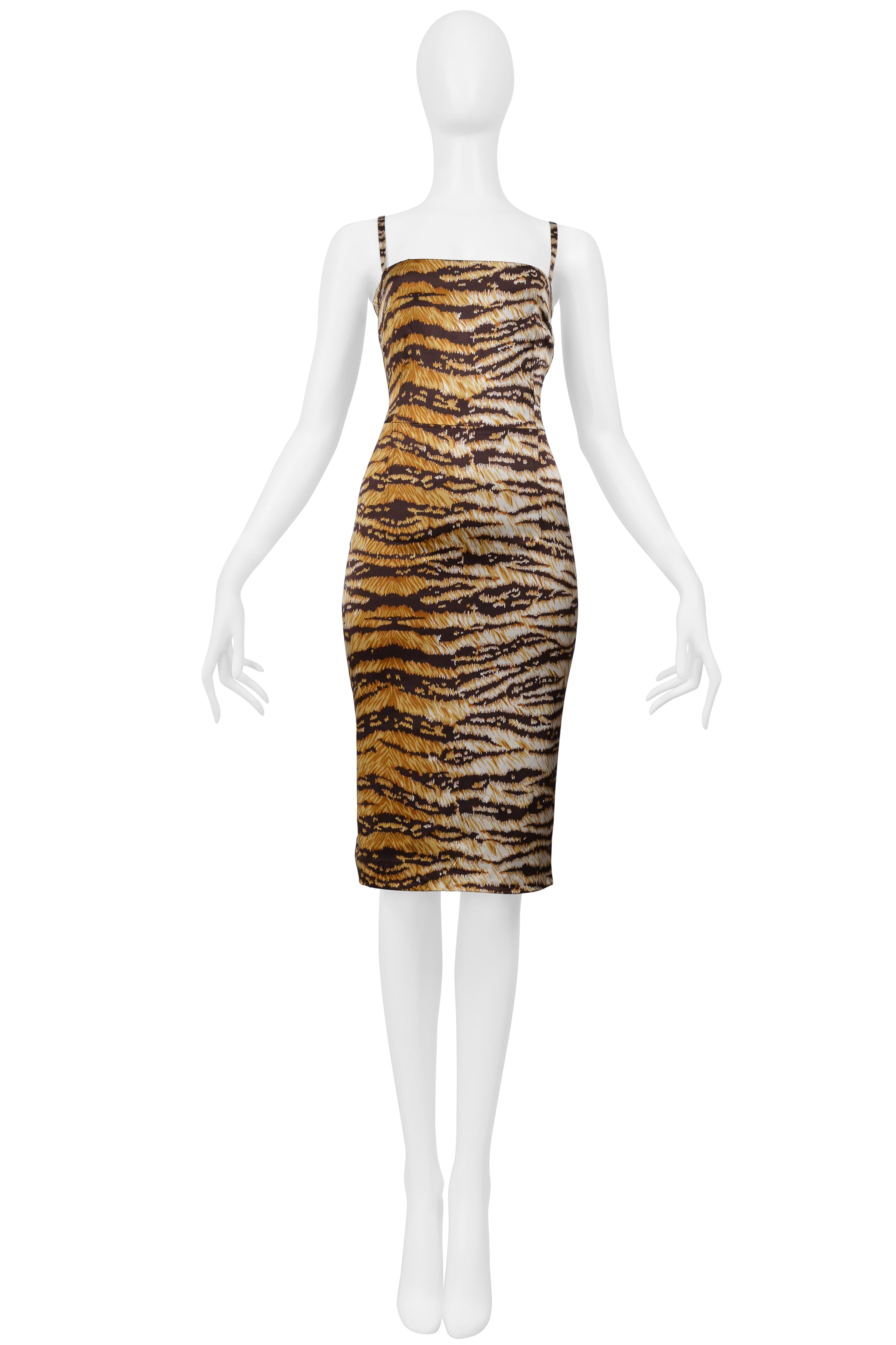 DOLCE & GABBANA BROWN TIGER PRINT SATIN DRESS
