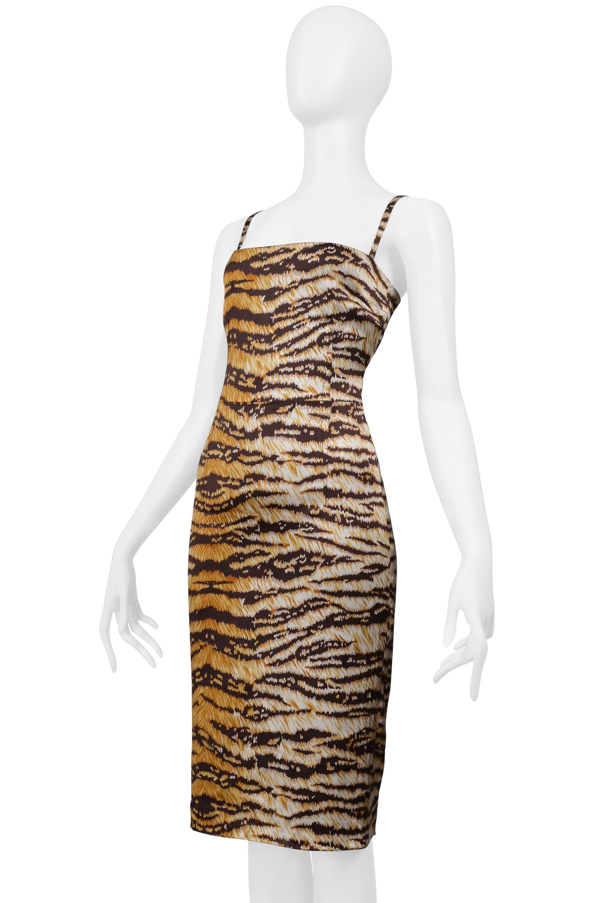 DOLCE & GABBANA BROWN TIGER PRINT SATIN DRESS