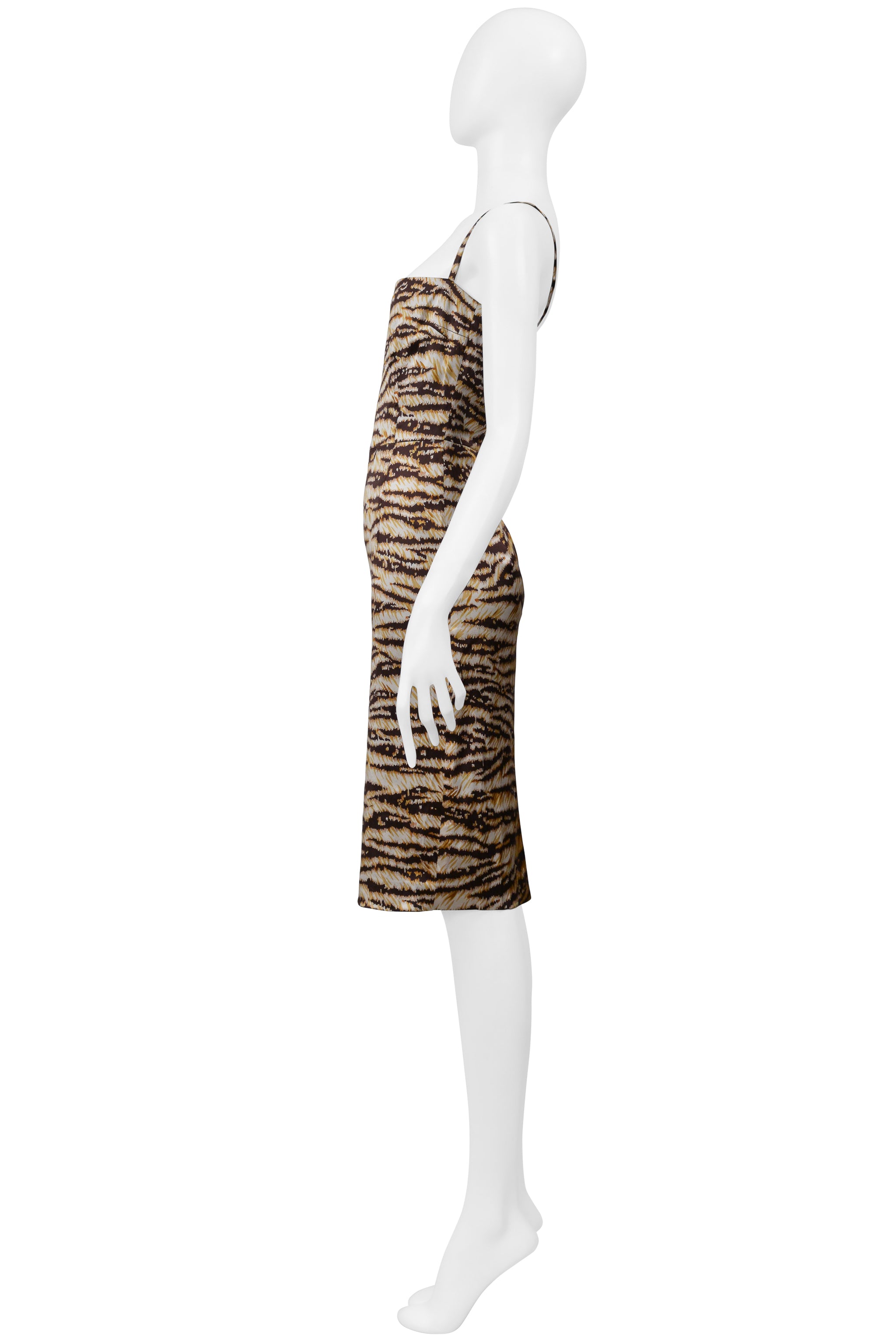 DOLCE & GABBANA BROWN TIGER PRINT SATIN DRESS