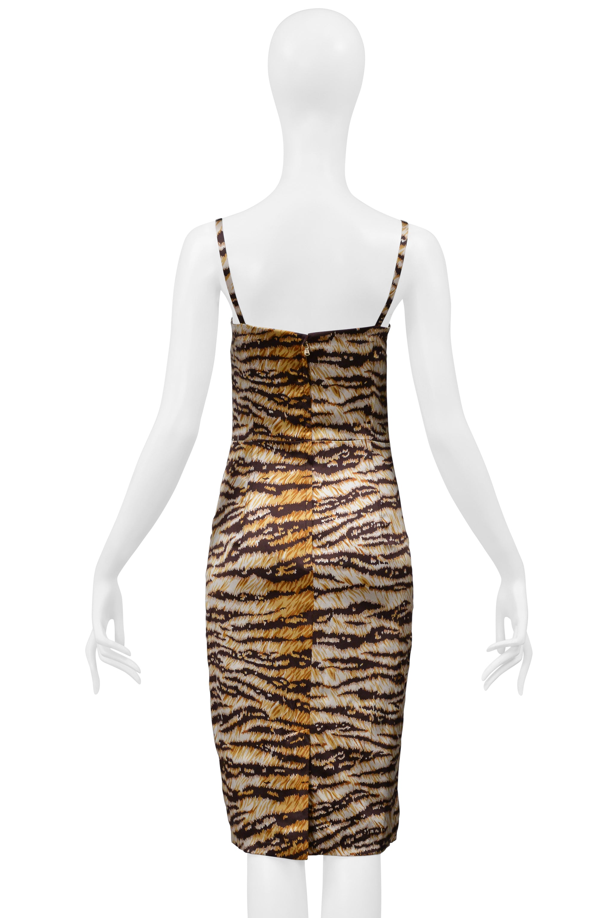 DOLCE & GABBANA BROWN TIGER PRINT SATIN DRESS