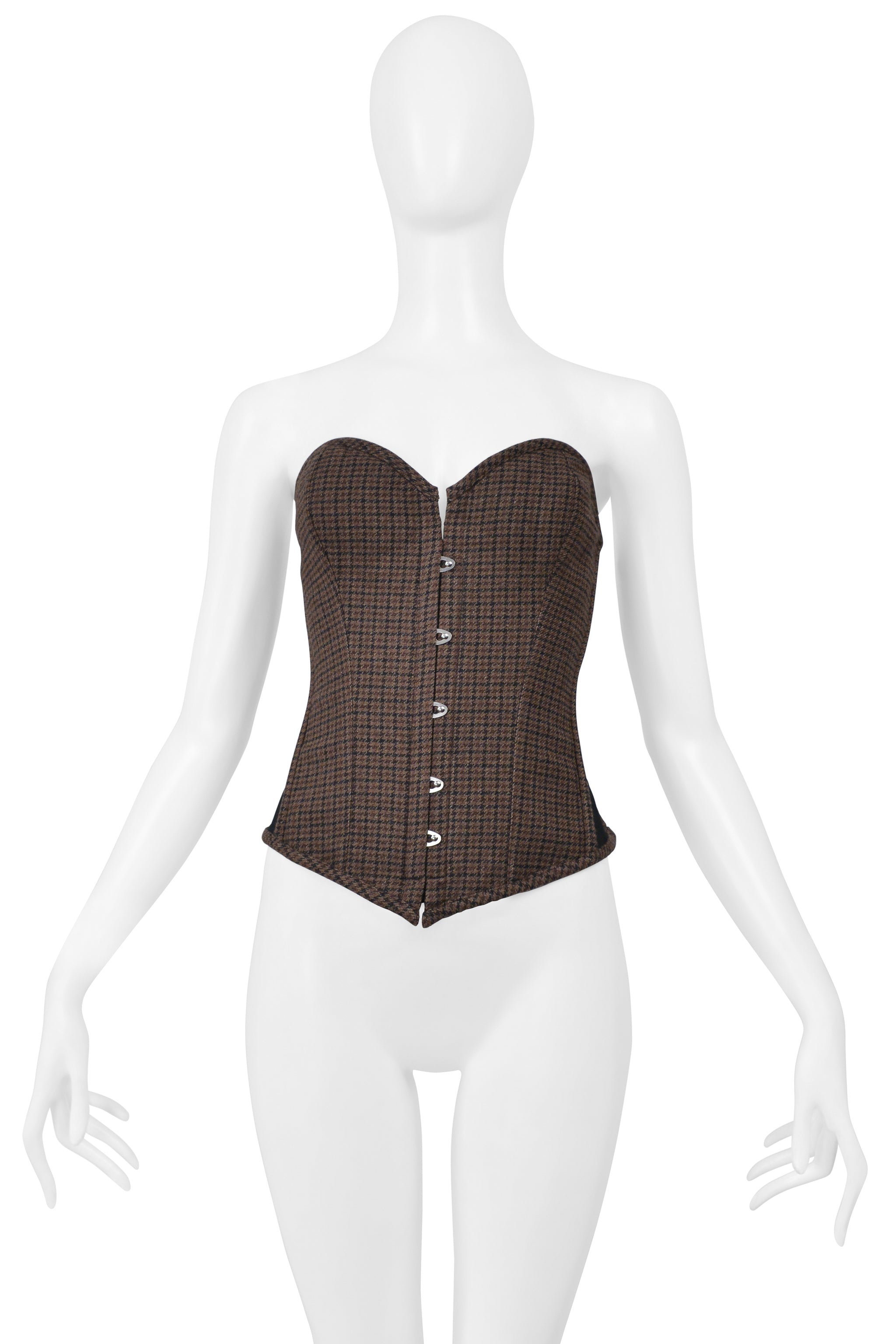 DOLCE & GABBANA BROWN CHECK WOOL CORSET WITH LACES