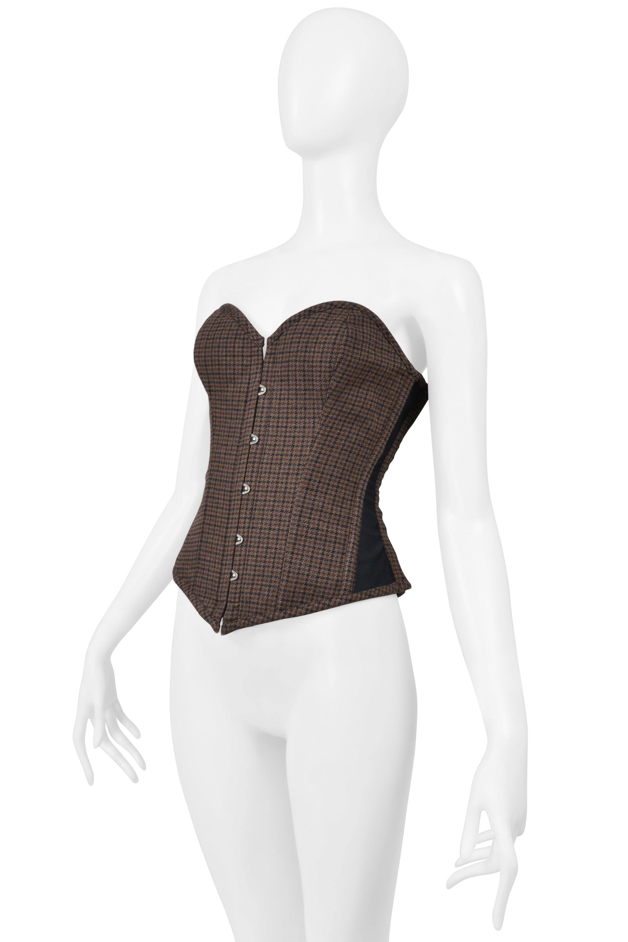 DOLCE & GABBANA BROWN CHECK WOOL CORSET WITH LACES