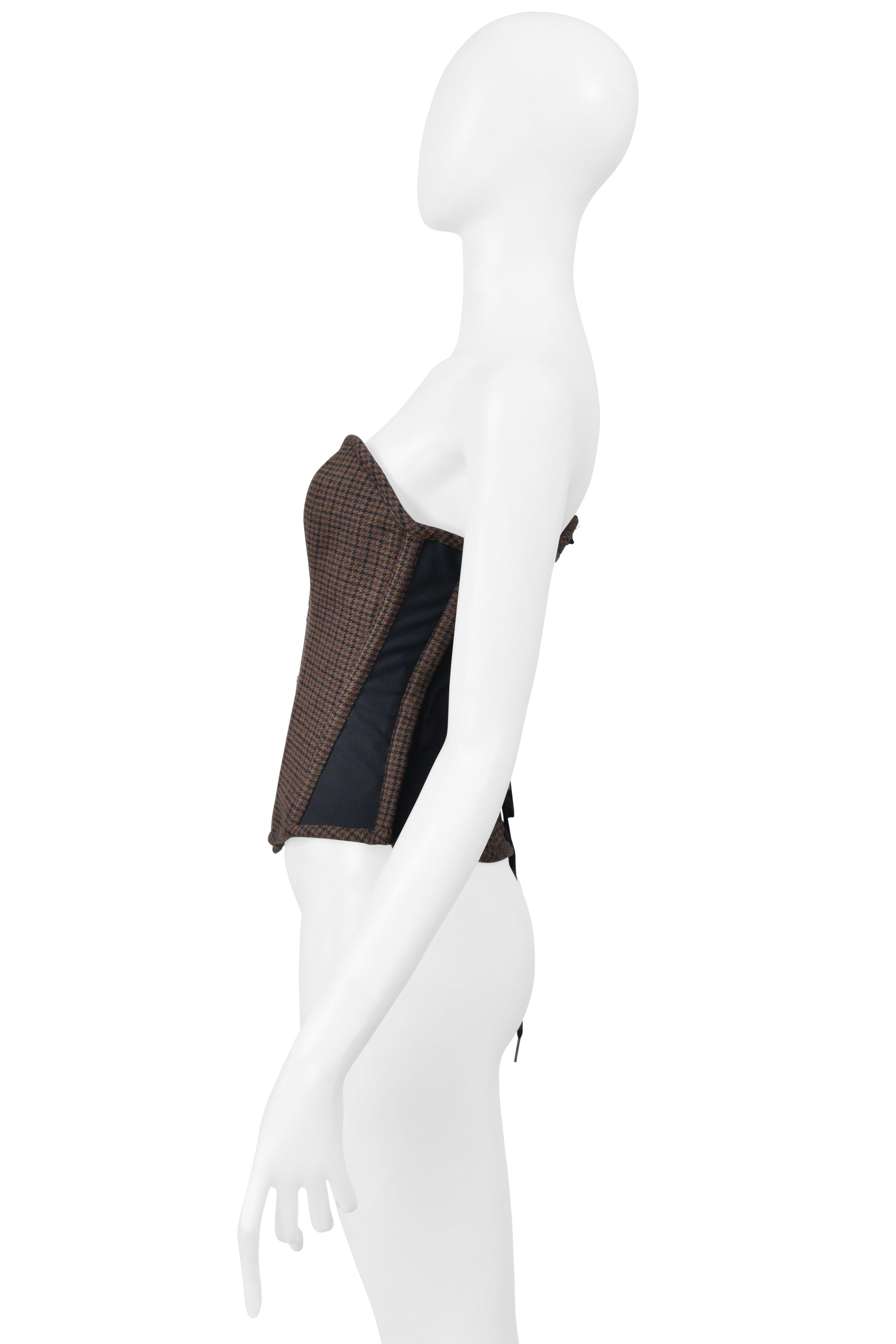 DOLCE & GABBANA BROWN CHECK WOOL CORSET WITH LACES