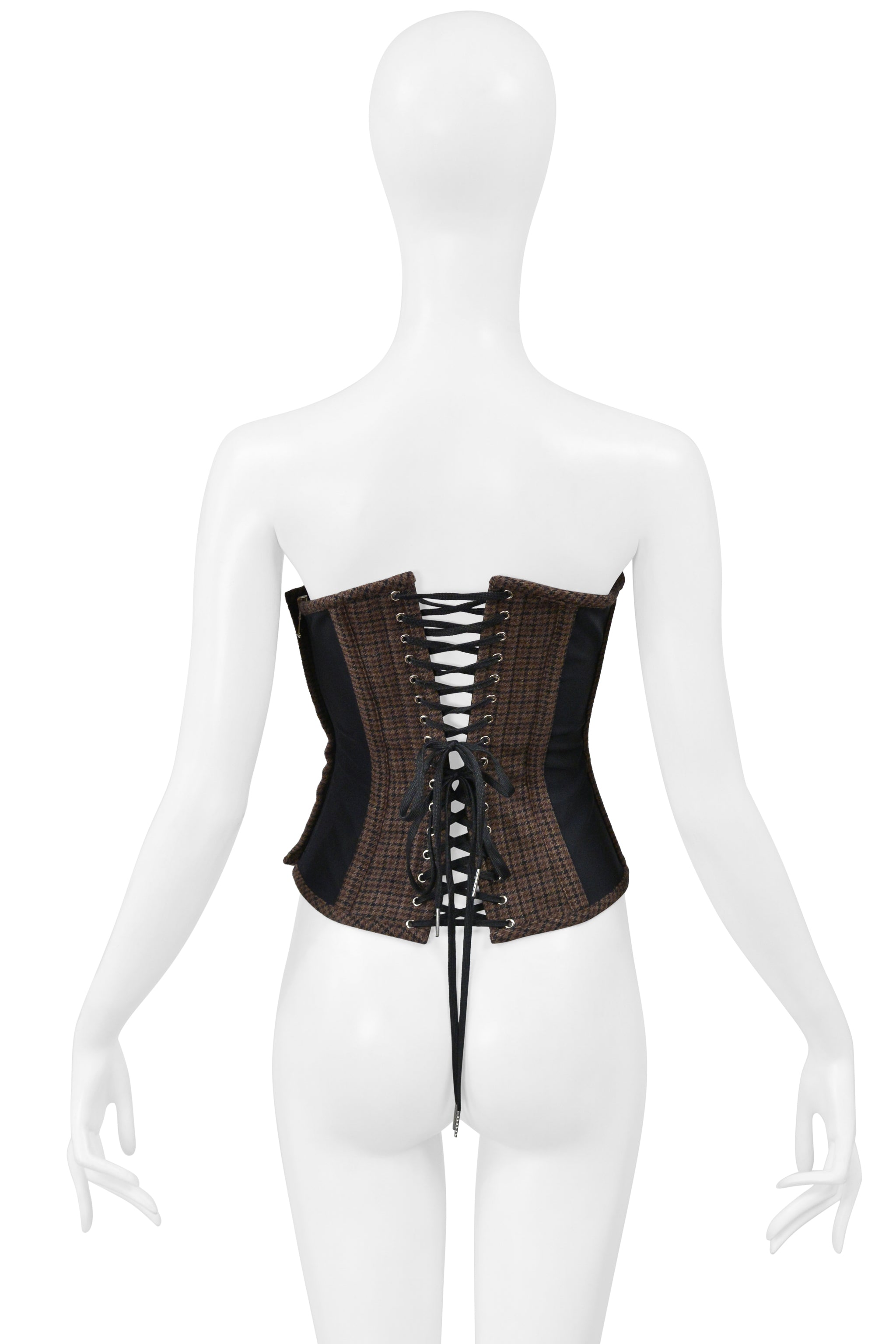 DOLCE & GABBANA BROWN CHECK WOOL CORSET WITH LACES