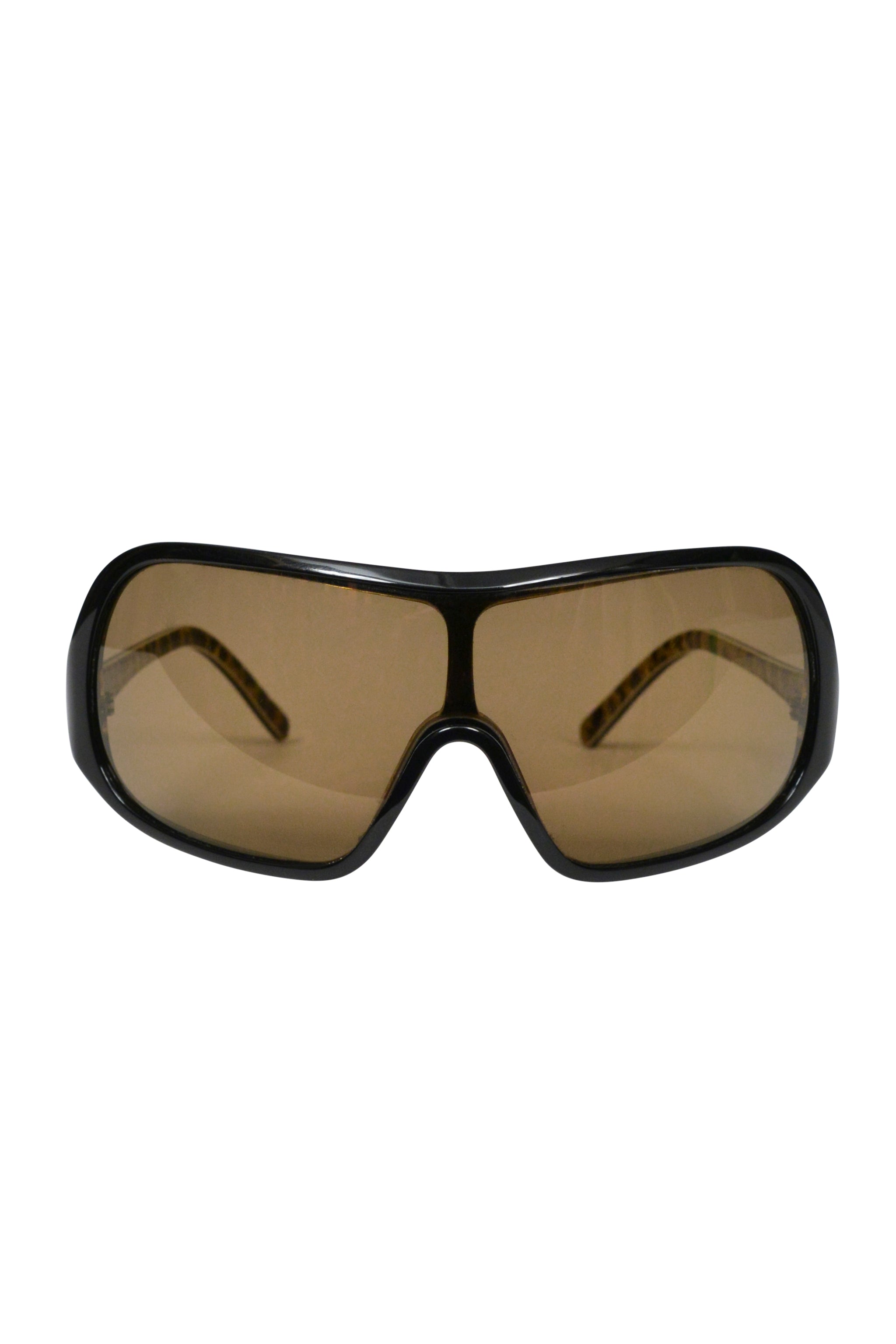 DOLCE & GABBANA BROWN WRAP AROUND OVERSIZED SUNGLASSES WITH LEOPARD INTERIOR